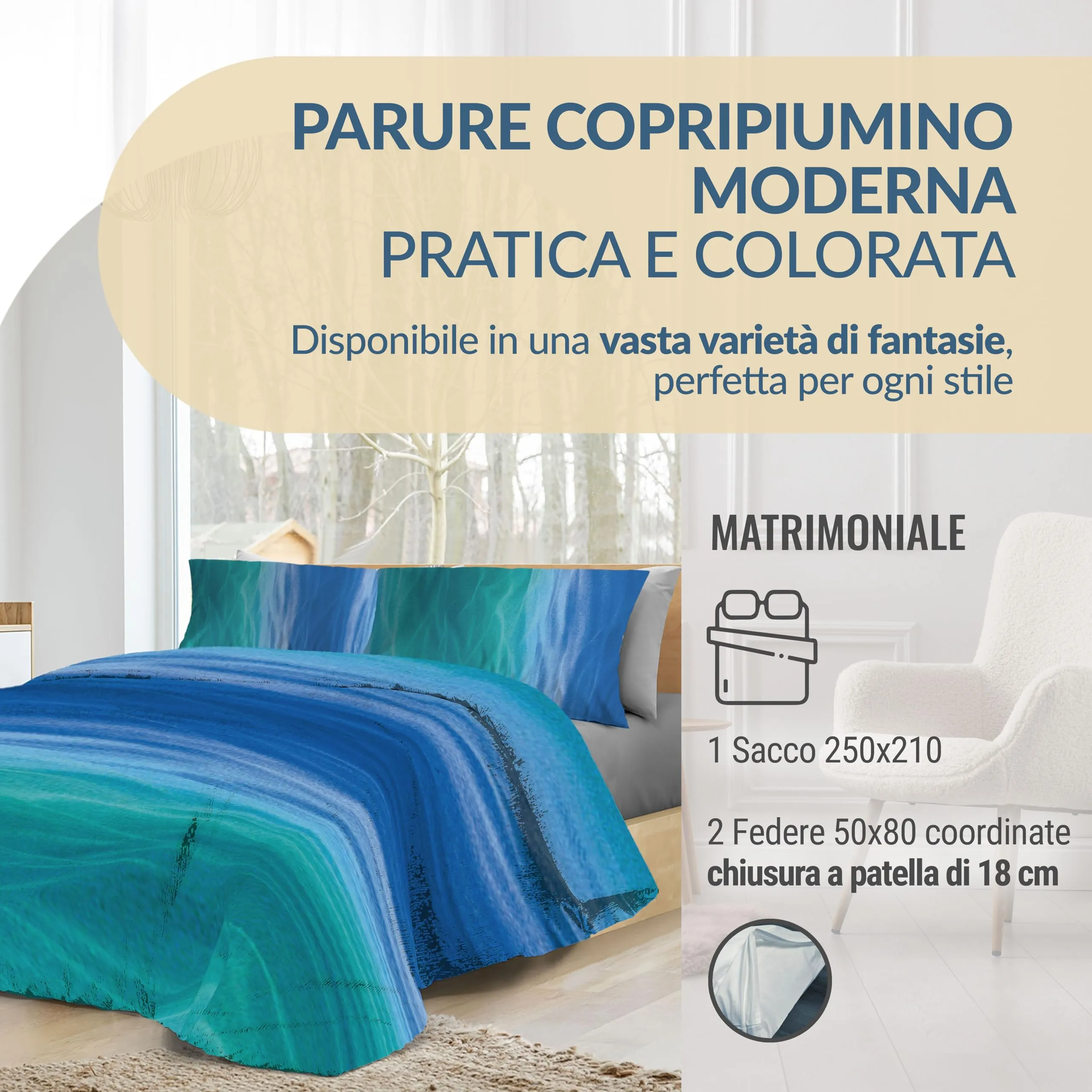 Dorian Home Copripiumino Matrimoniale in Cotone 250x210 cm con 2 Federe - immagine 2