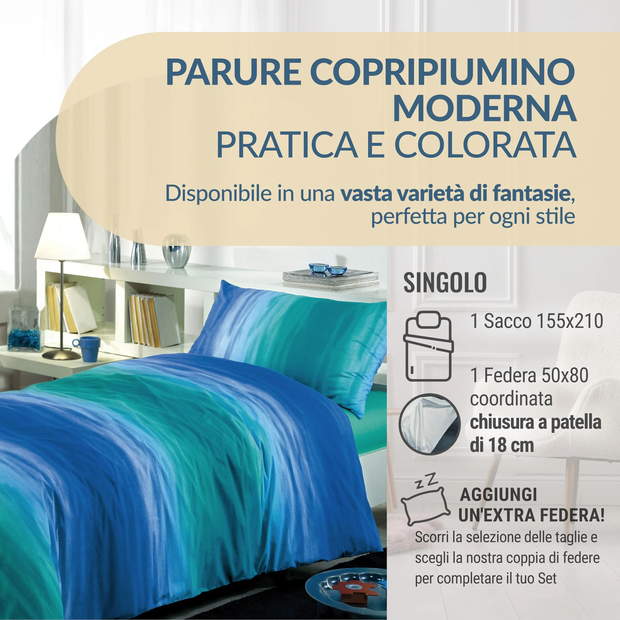 Dorian Home Copripiumino Singolo in Cotone 155x210 cm con Federa - immagine 2