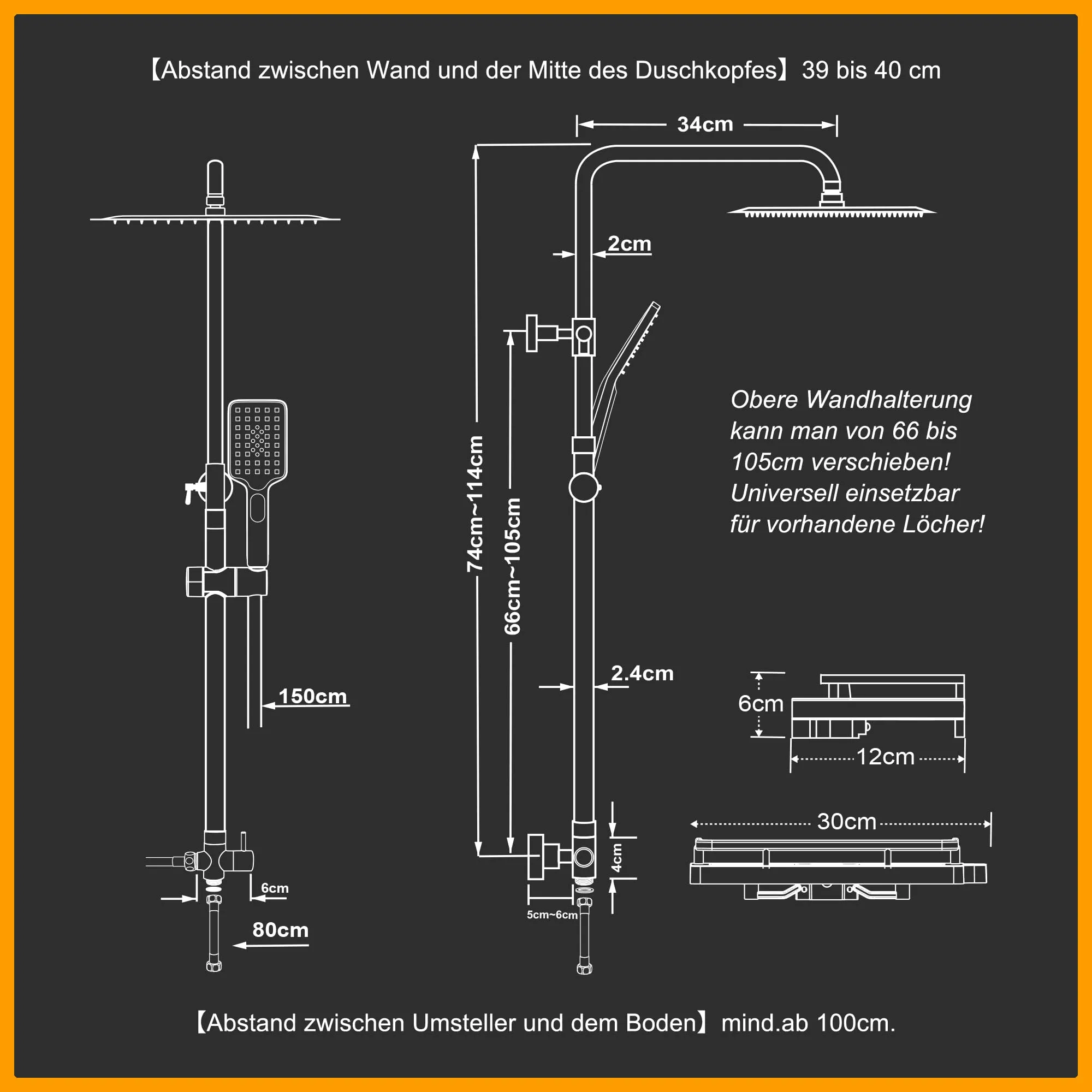 Görbach Colonna Doccia in Acciaio Inox SJ-3030CP con Soffione 25x25 cm, Doccetta e Mensola, Cromo - immagine 6