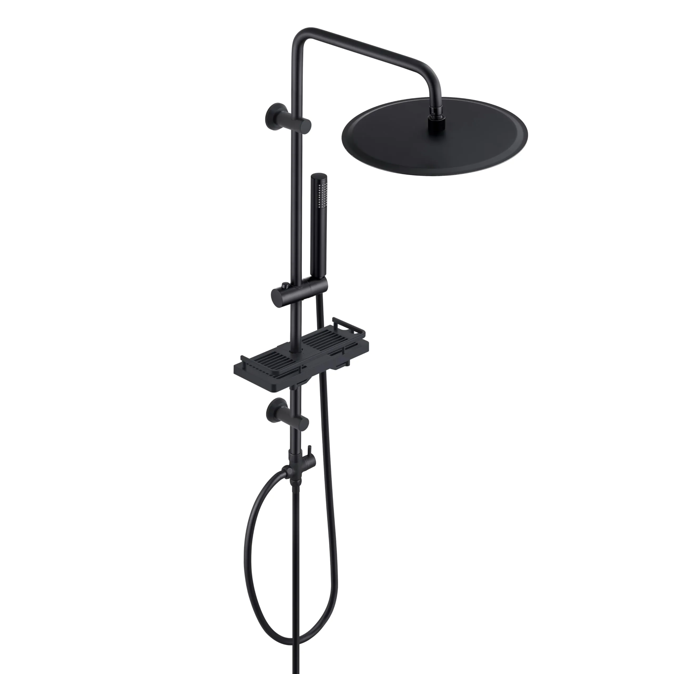 Görbach Colonna Doccia in Acciaio Inox con Soffione a Pioggia 30 cm, Doccetta, Mensola e Asta Regolabile - Nero - immagine 1