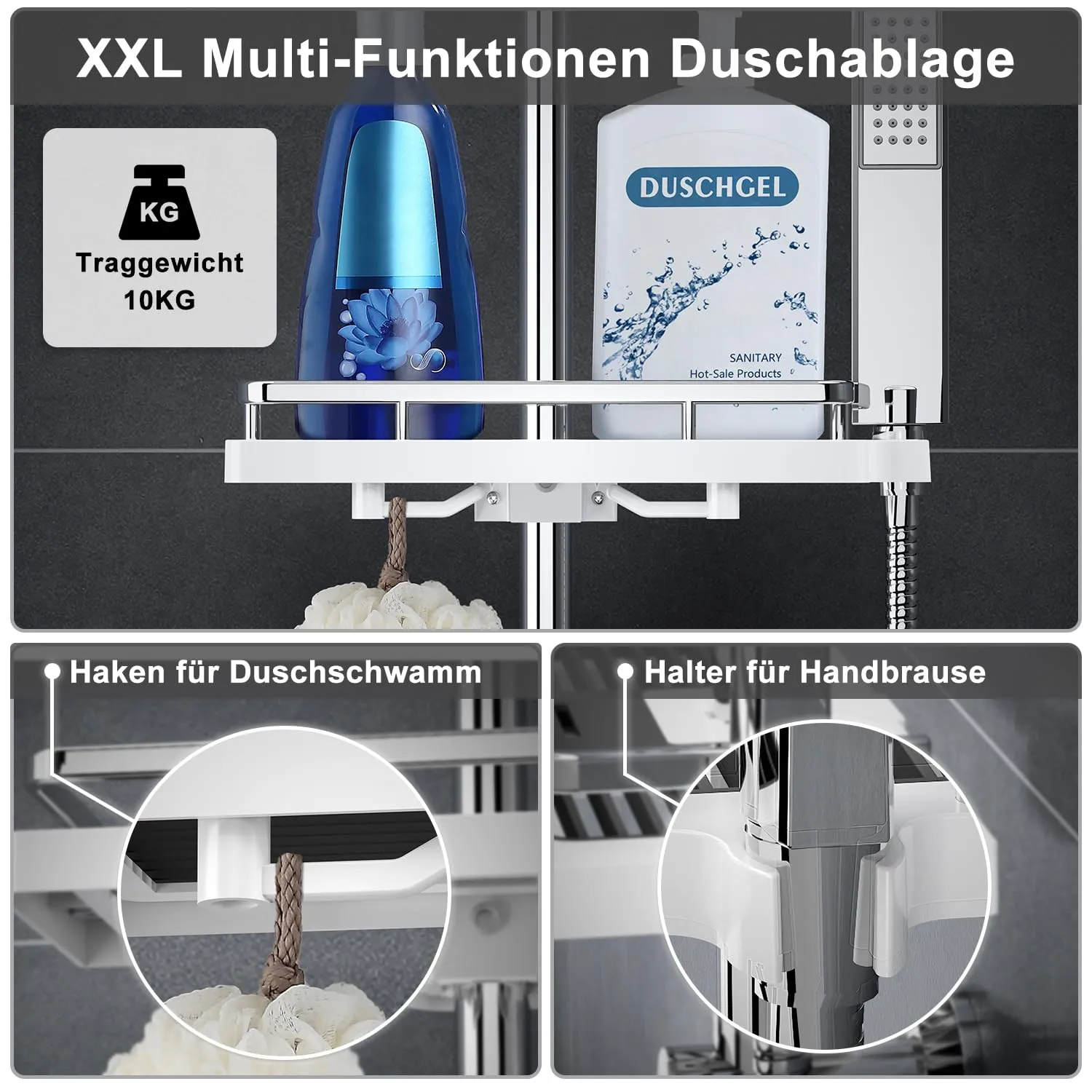Görbach Colonna Doccia in Acciaio Inox con Soffione 20×20 cm, Doccetta a Mano e Mensola, Cromo - immagine 5