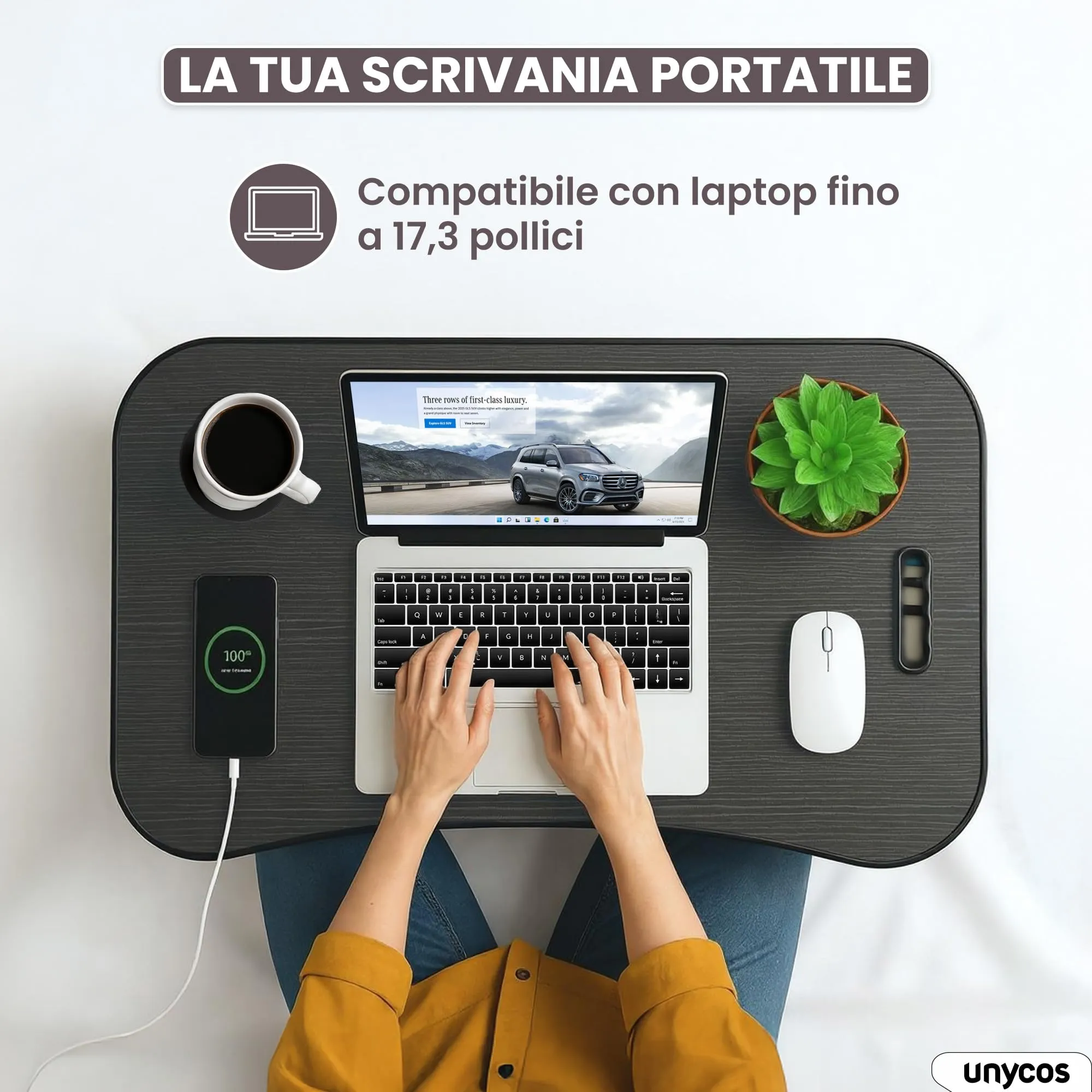unycos Tavolino Pieghevole da Letto 60x40x26 cm, Nero, con Cassetto - immagine 3