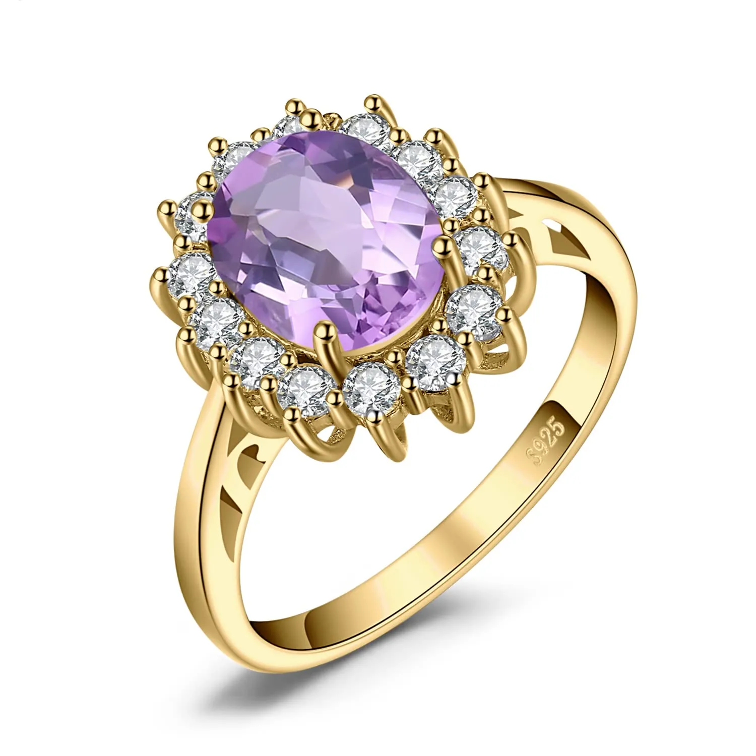 JewelryPalace Anello Halo in Argento 925 con Ametista Viola Naturale e Zirconi - immagine 1