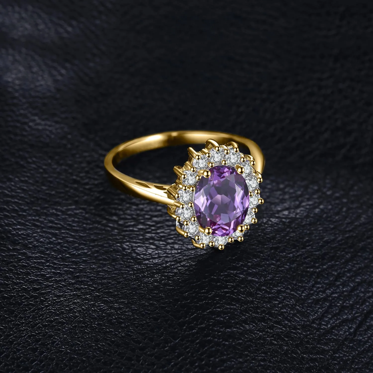 JewelryPalace Anello Halo in Argento 925 con Ametista Viola Naturale e Zirconi - immagine 2