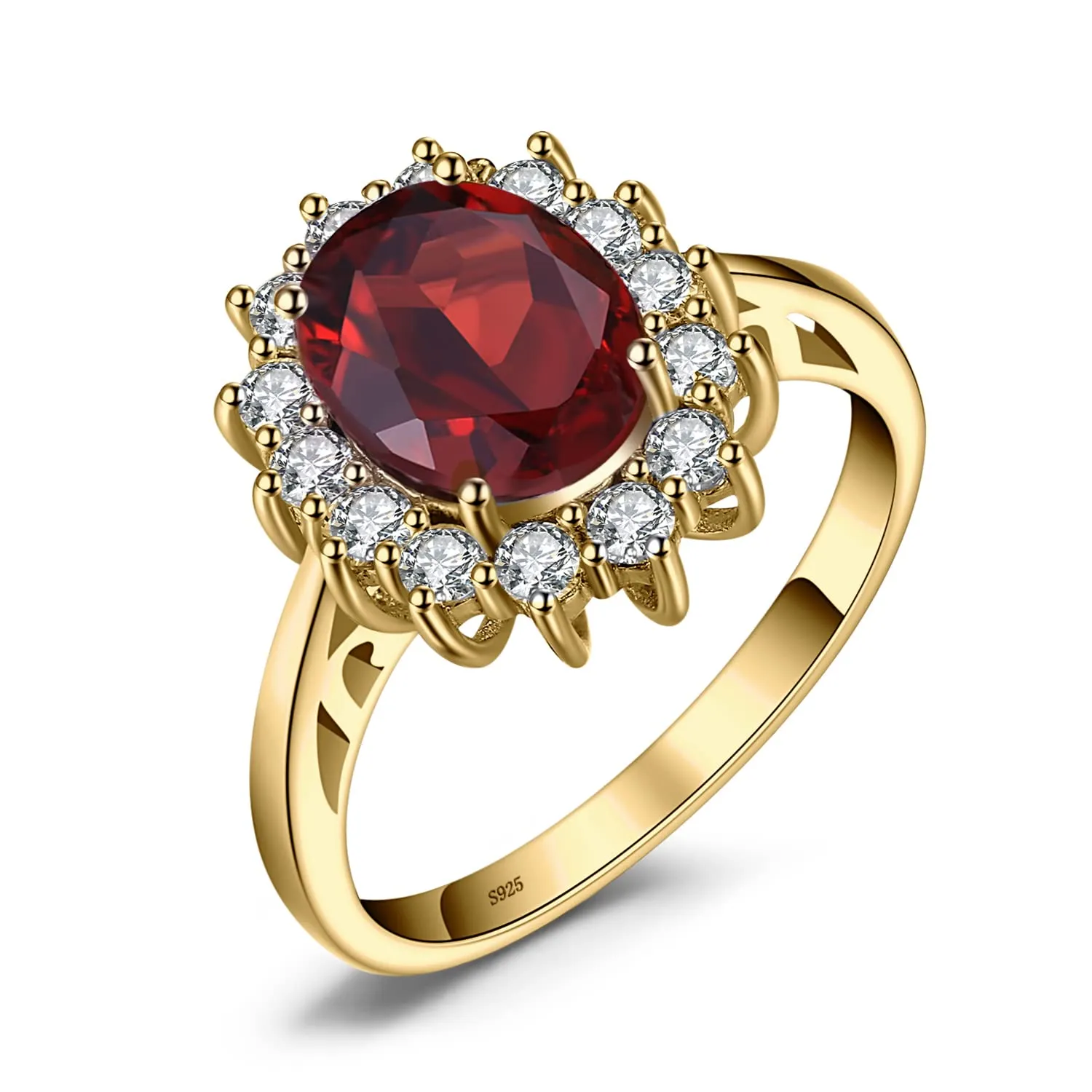 JewelryPalace Anello Halo in Argento 925 con Granato Rosso Naturale, Taglia 14.5 - immagine 1