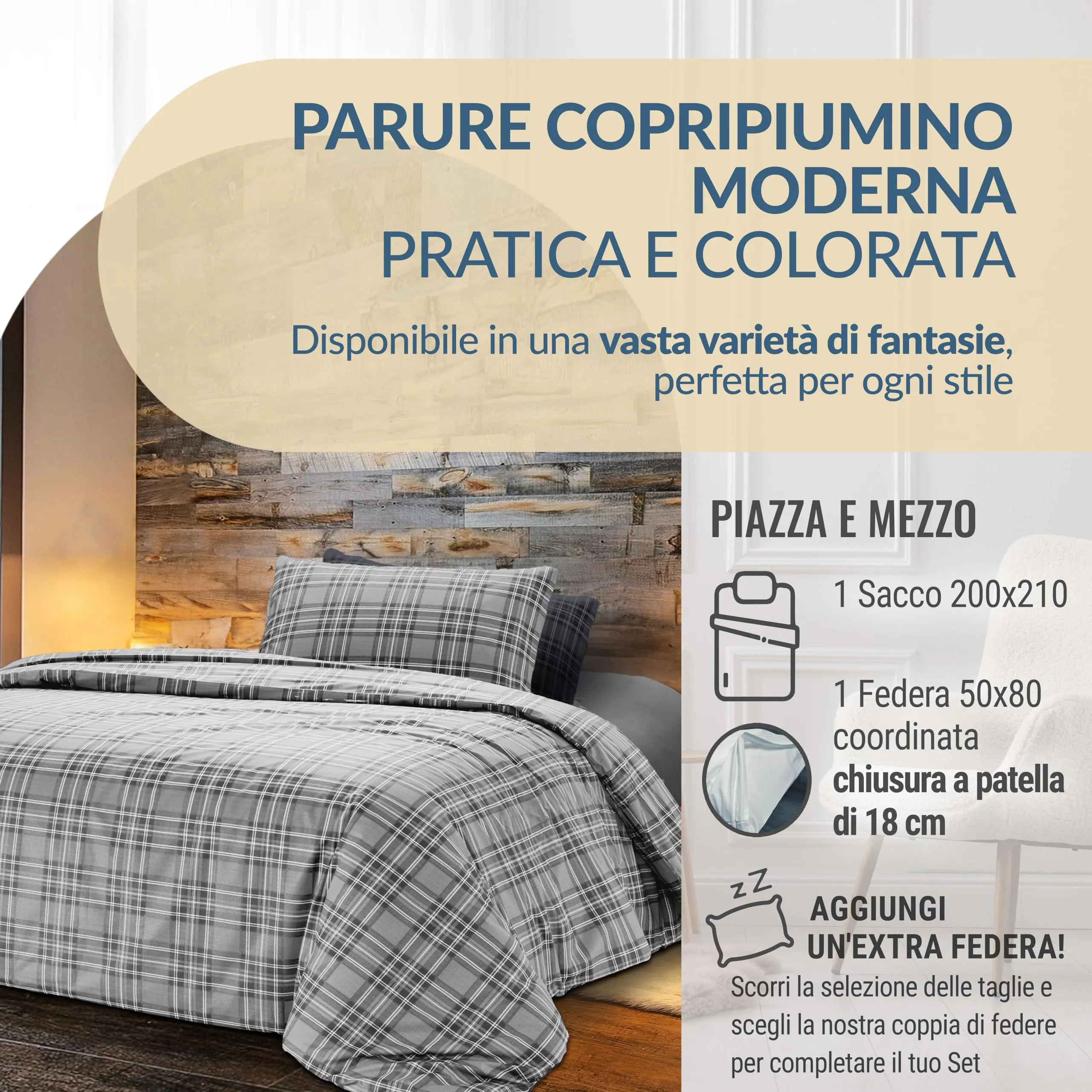 Dorian Home Copripiumino Una Piazza e Mezza in Cotone 200x210 cm con Federa - immagine 2