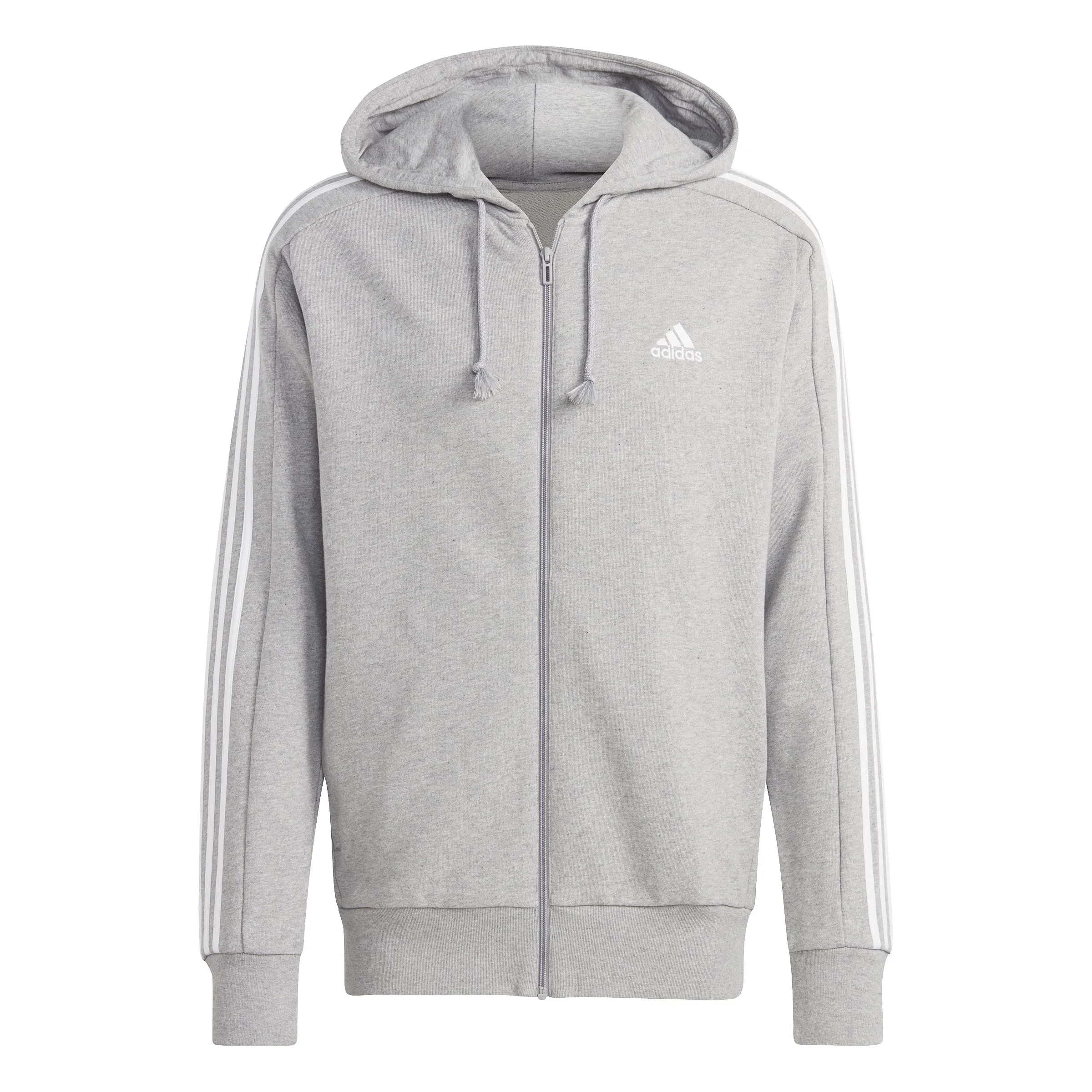 adidas Essentials French Terry 3-Stripes Full-Zip Hoodie - Medium Grey Heather/White - L - immagine 1