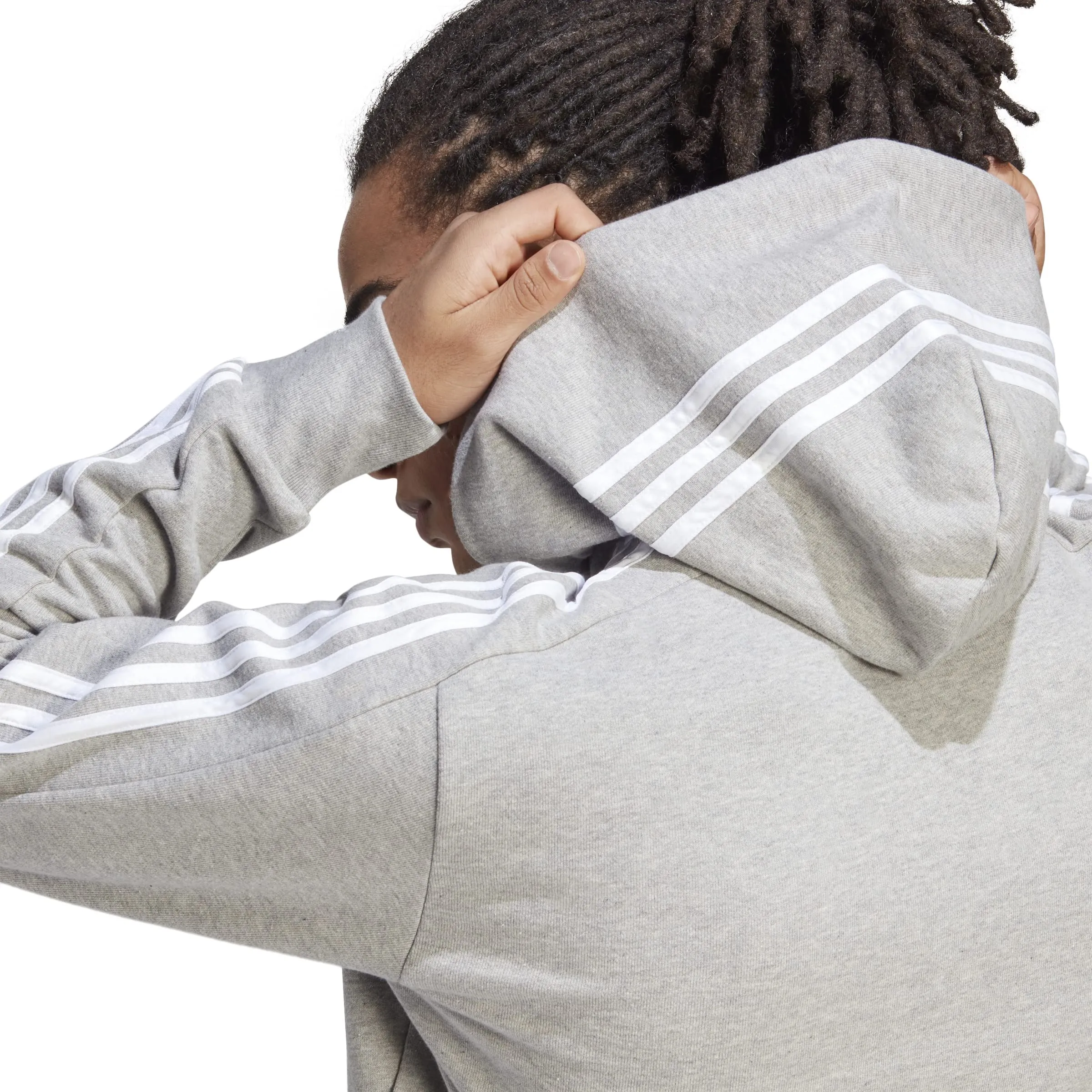 adidas Essentials French Terry 3-Stripes Full-Zip Hoodie - Medium Grey Heather/White - L - immagine 7