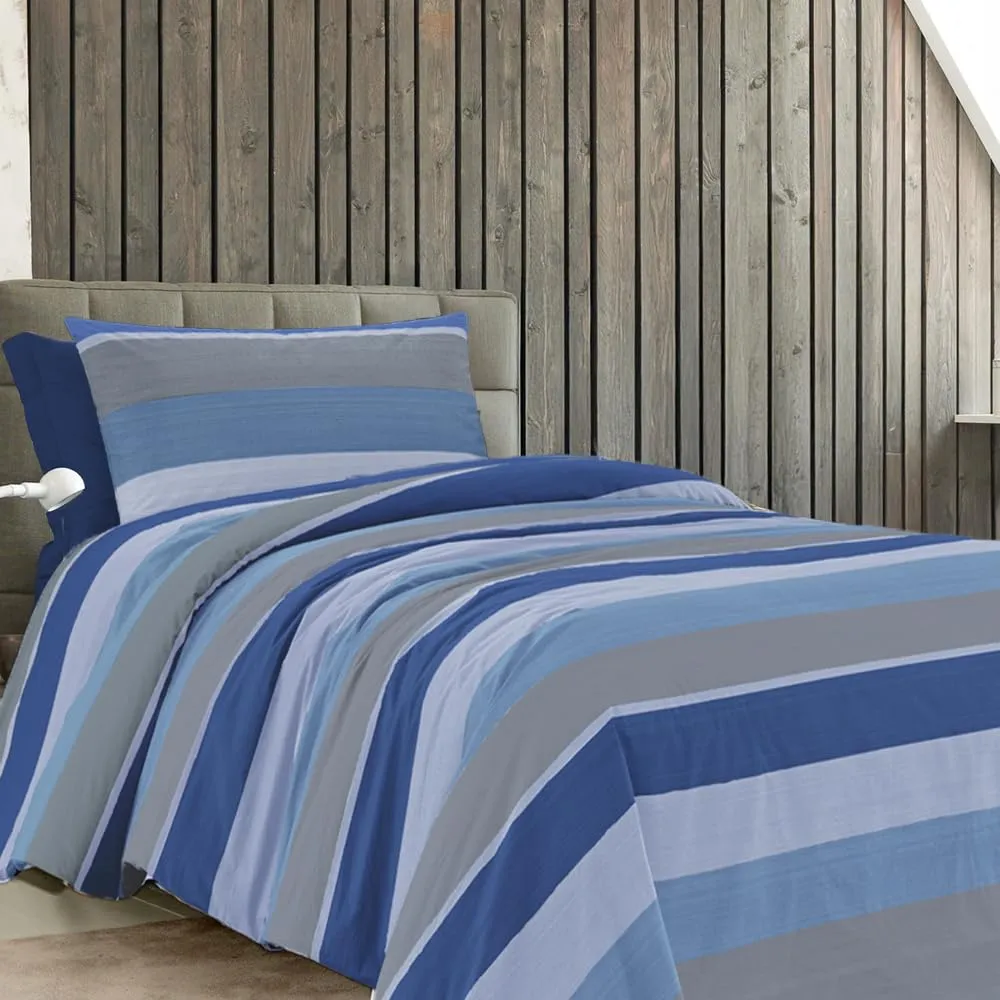 Dorian Home Copripiumino Singolo in Cotone 155x210 cm con Federa, Blu, Geometrico - immagine 1