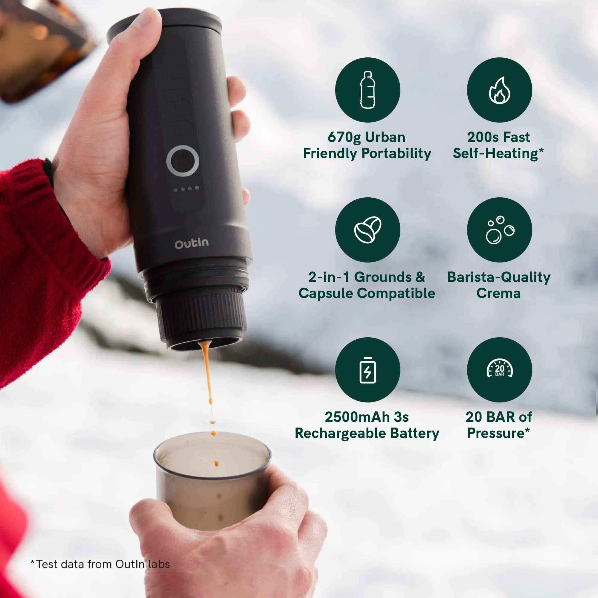 OutIn Nano Macchina da caffè espresso elettrica portatile, Space Gray - immagine 3