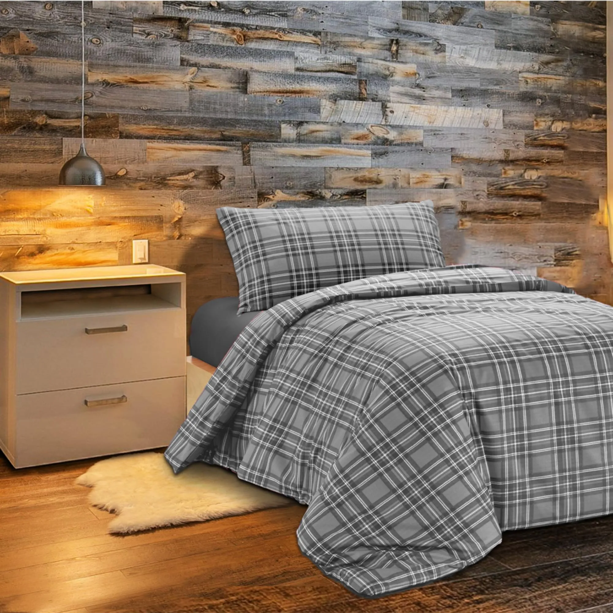 Dorian Home Copripiumino Singolo in Cotone 155x210 cm con Federa, Grigio Scozzese - immagine 1