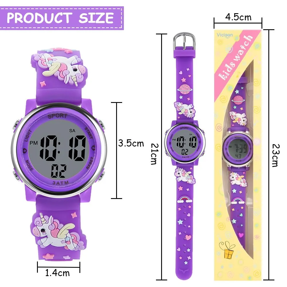 Vicloon Orologio Digitale per Bambini, Design Unicorno 3D, Impermeabile con Retroilluminazione a 7 Colori - immagine 2