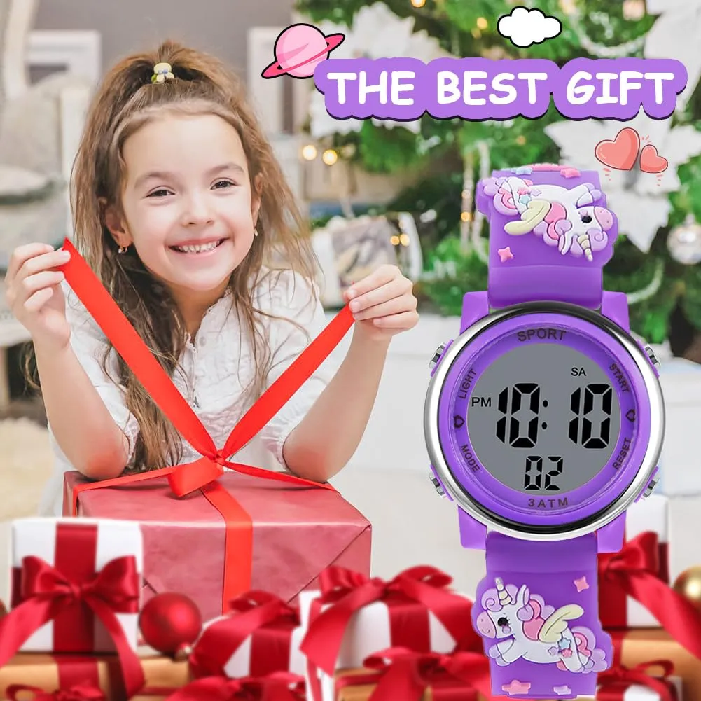 Vicloon Orologio Digitale per Bambini, Design Unicorno 3D, Impermeabile con Retroilluminazione a 7 Colori - immagine 6