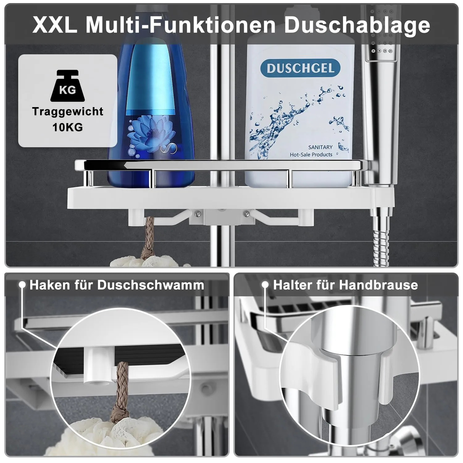 Görbach Colonna Doccia in Acciaio Inox con Soffione 20 cm, Doccetta e Mensola, Cromo - immagine 5