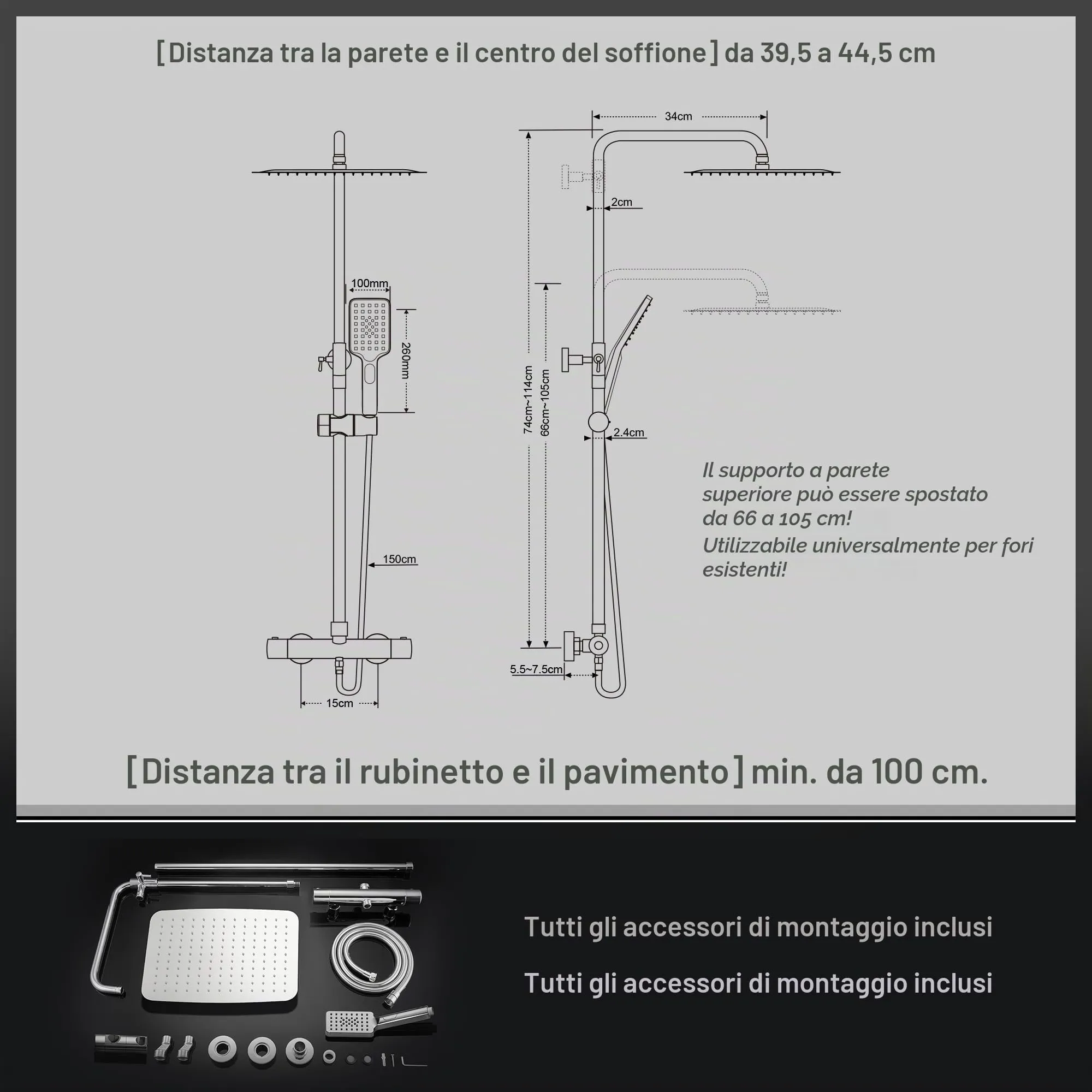 Görbach TM3525CP Colonna Doccia in Acciaio Inox con Miscelatore Termostatico e Soffione Pioggia 35x25 cm, Cromo - immagine 7