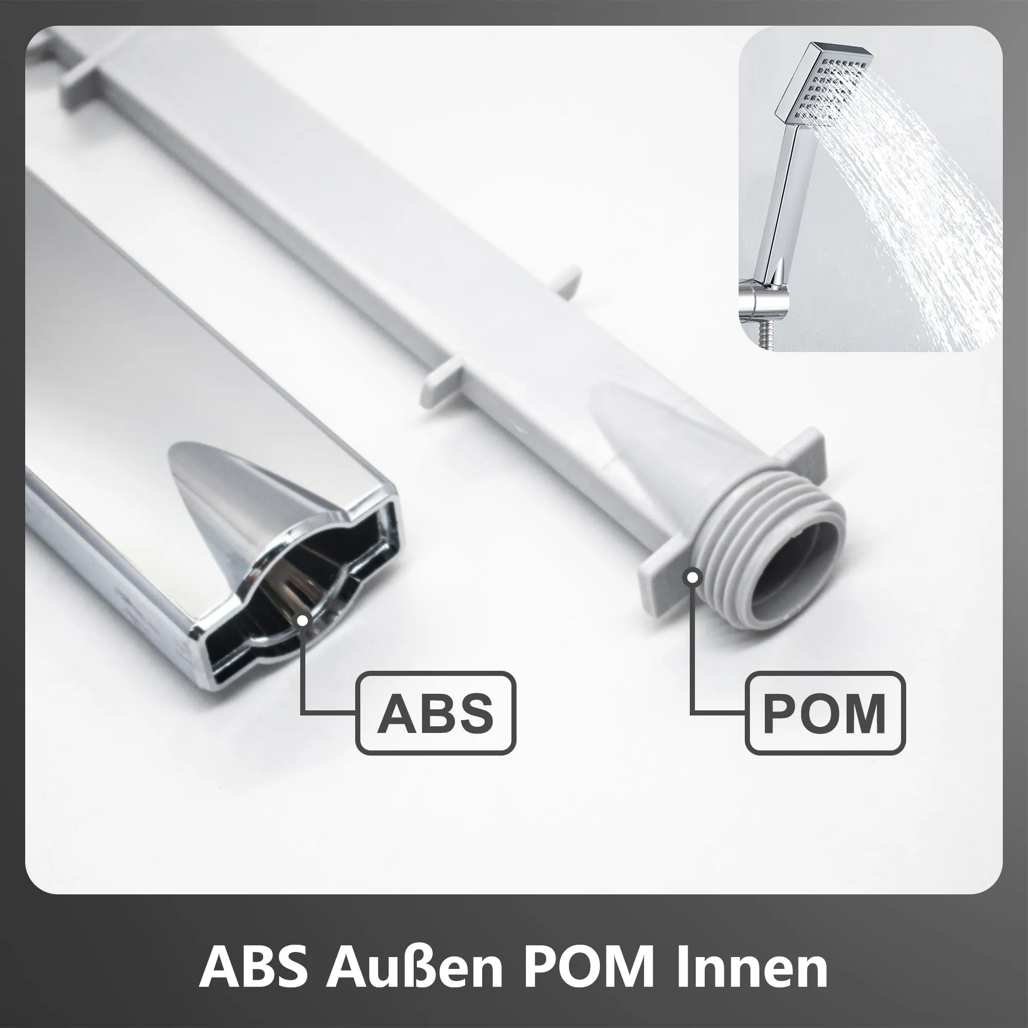 Görbach Colonna Doccia in Acciaio Inox con Soffione ABS 20×20 cm, Set Doccia a Pioggia con Mensola e Asta Regolabile, Cromo (senza Miscelatore) - immagine 3