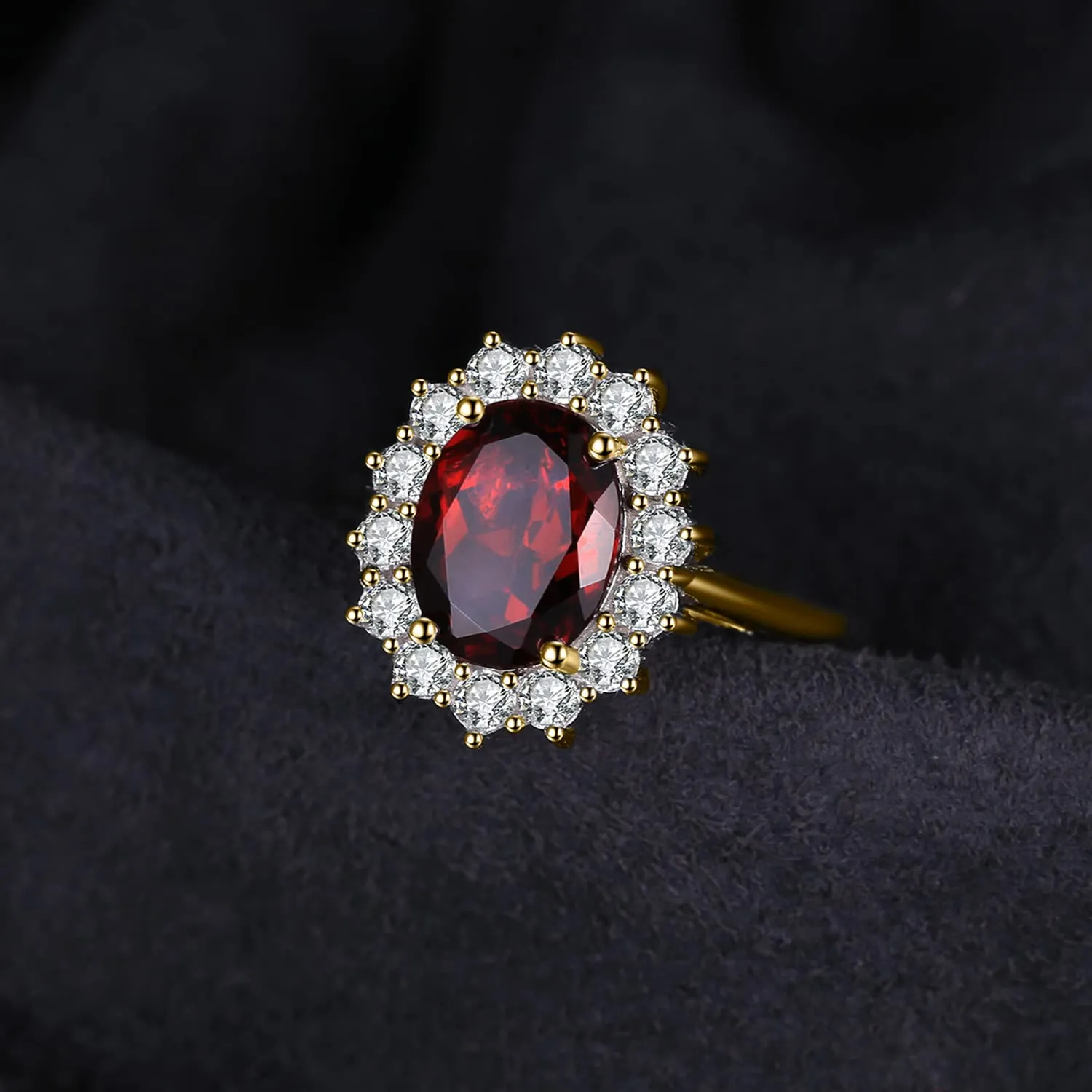 JewelryPalace Anello Halo Donna Argento 925 con Granato Rosso Naturale e Zirconi - immagine 2