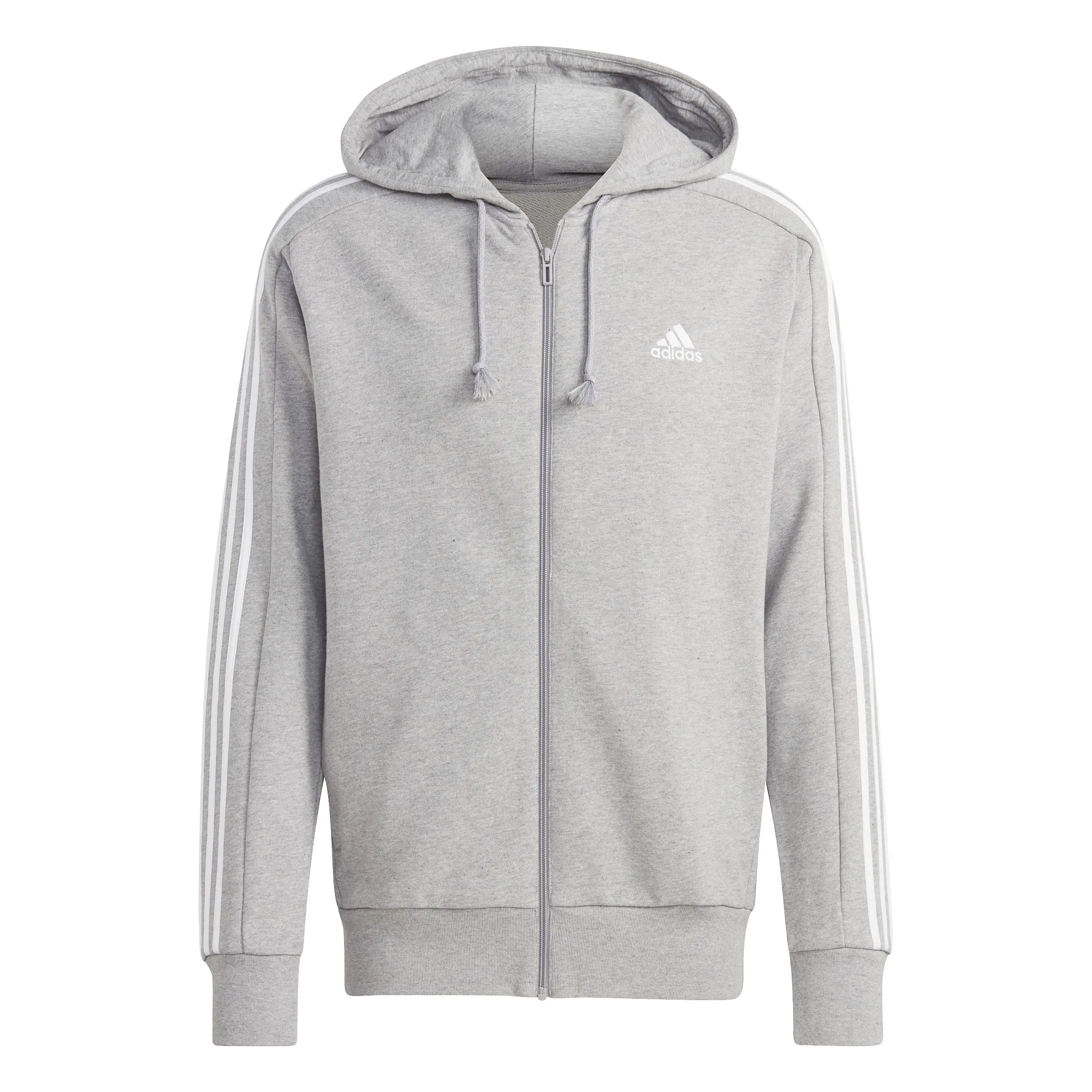 adidas Essentials French Terry 3-Stripes Full-Zip Hoodie, Medium Grey Heather/White, XL - immagine 3