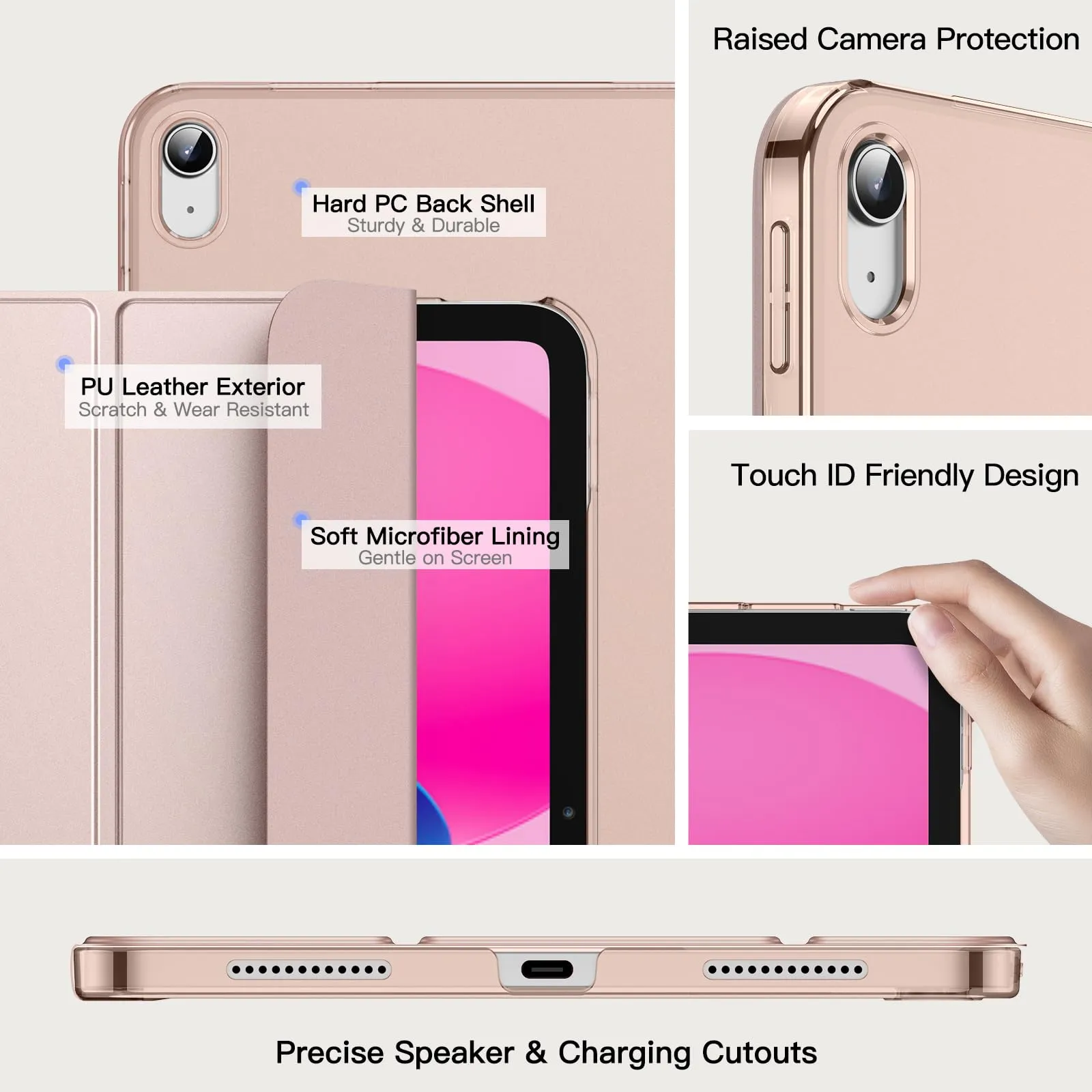 JETech Custodia per iPad 11ª/10ª Gen, Oro Rosa - immagine 3