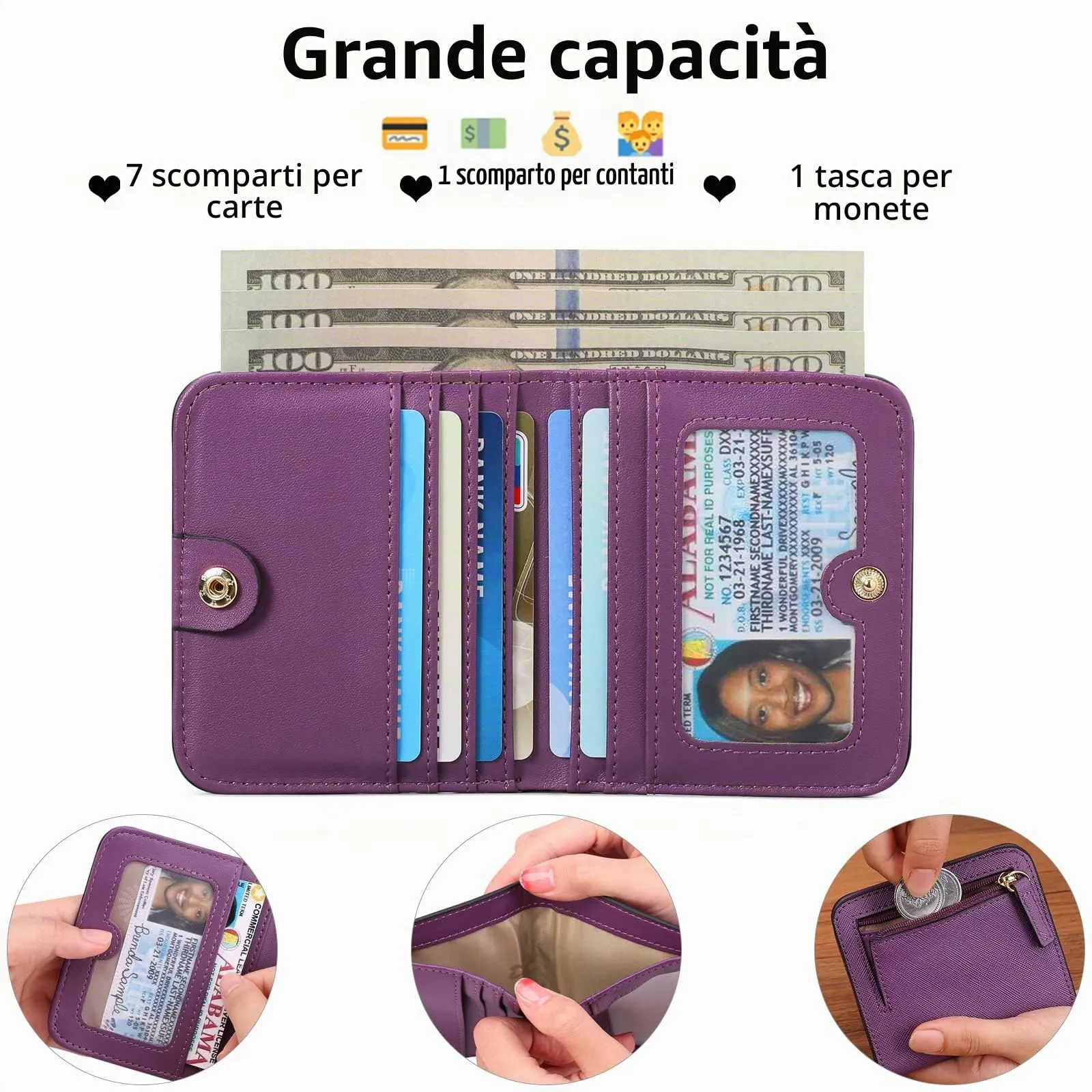 GAEKEAO Portafoglio da Donna in Pelle con Blocco RFID, 7 Scomparti per Carte, Finestra ID e Tasca con Cerniera - immagine 2
