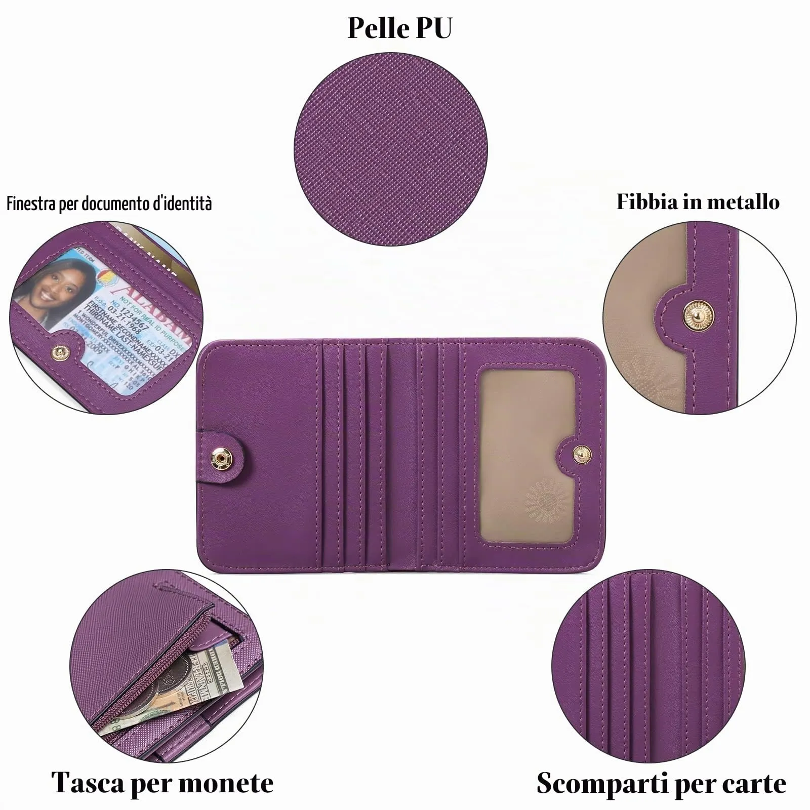 GAEKEAO Portafoglio da Donna in Pelle con Blocco RFID, 7 Scomparti per Carte, Finestra ID e Tasca con Cerniera - immagine 3
