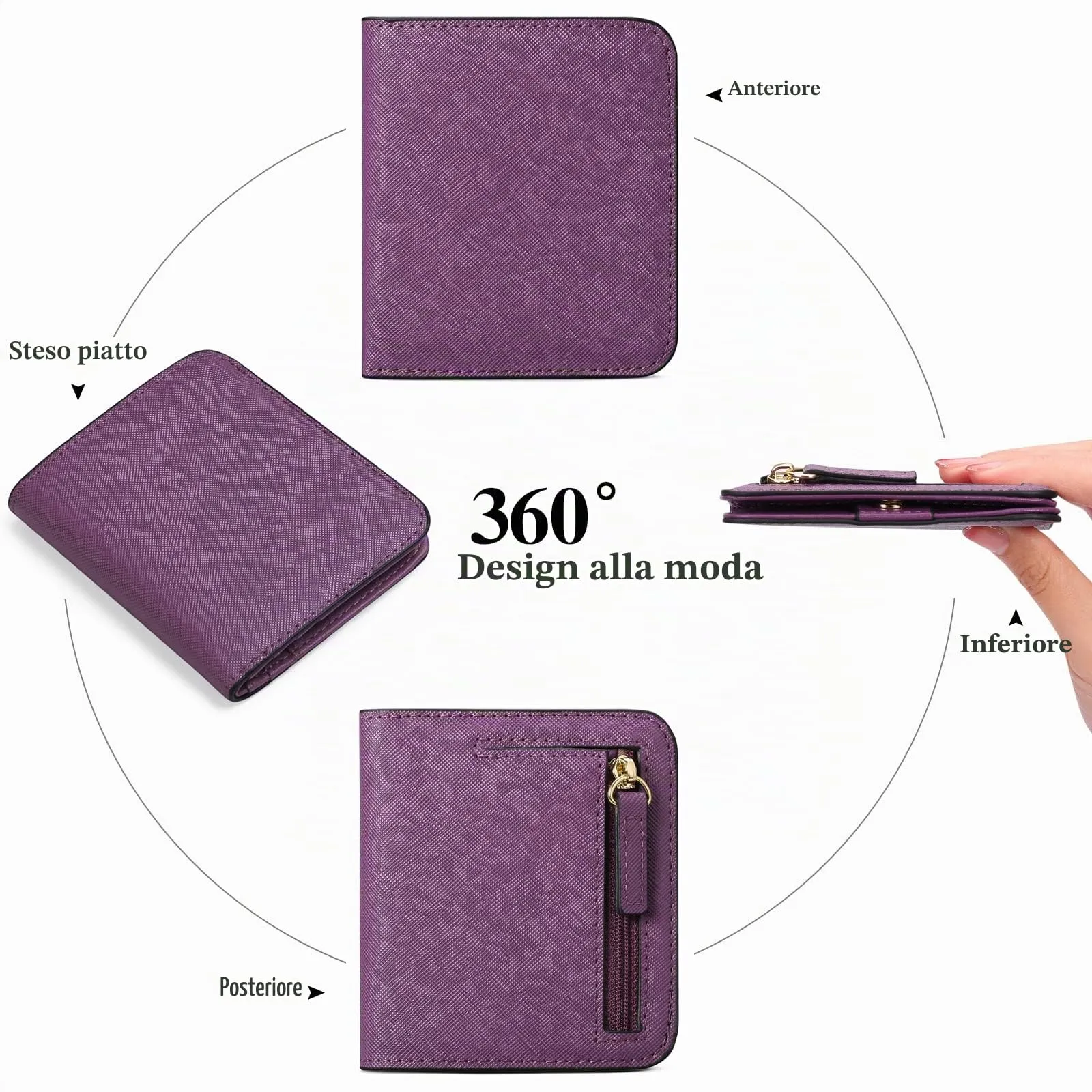 GAEKEAO Portafoglio da Donna in Pelle con Blocco RFID, 7 Scomparti per Carte, Finestra ID e Tasca con Cerniera - immagine 4