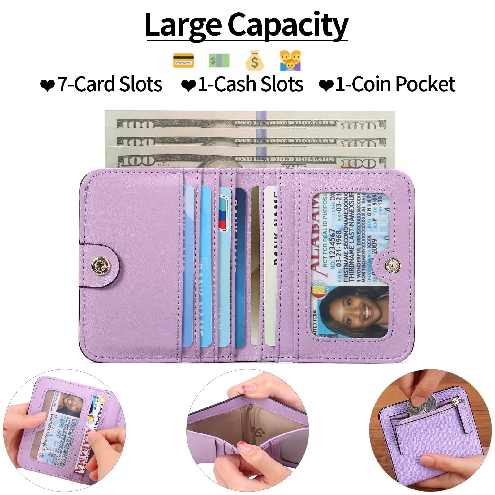 GAEKEAO Portafoglio da Donna in Pelle con Blocco RFID, 7 Scomparti per Carte e Tasca con Cerniera - immagine 2