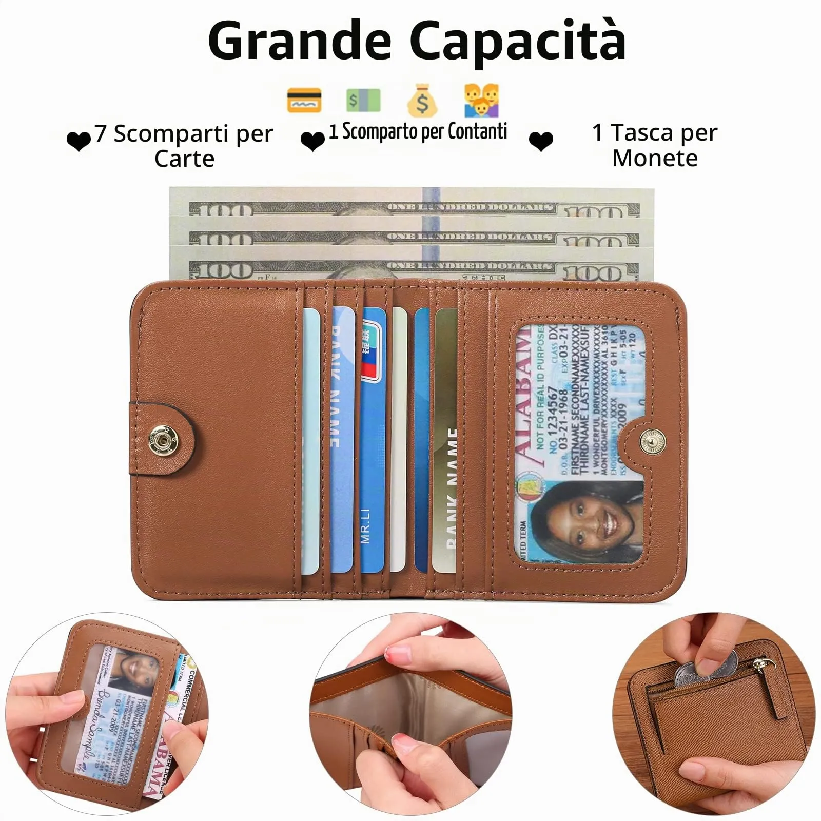 GAEKEAO Portafoglio da Donna in Pelle con Blocco RFID, 7 Scomparti per Carte e Tasca con Cerniera - immagine 2