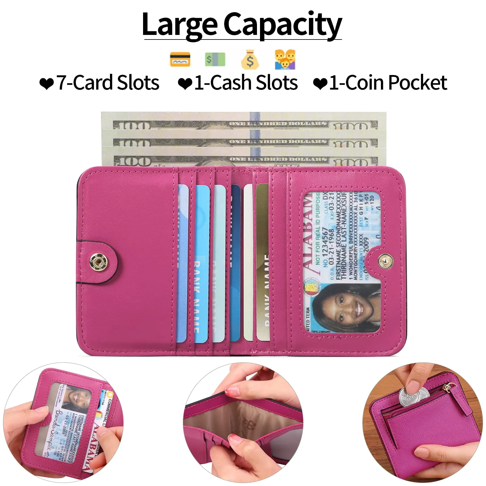 GAEKEAO Portafoglio da Donna in Pelle con Blocco RFID, 7 Scomparti per Carte, Finestra ID e Tasca con Cerniera - immagine 2