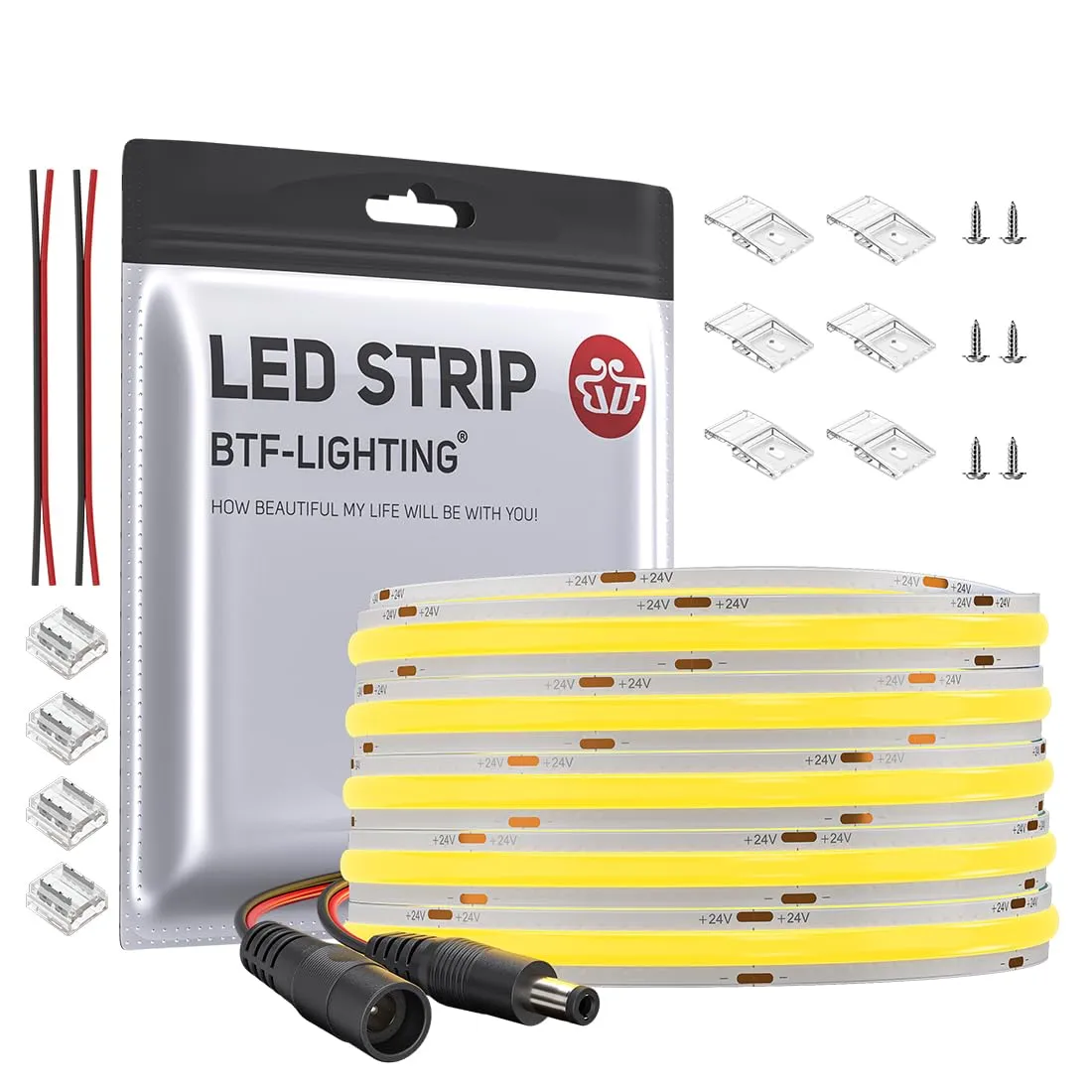 BTF-LIGHTING FCOB COB Striscia LED 24V Dimmerabile 3000K 10 metri 528LED/m - immagine 1