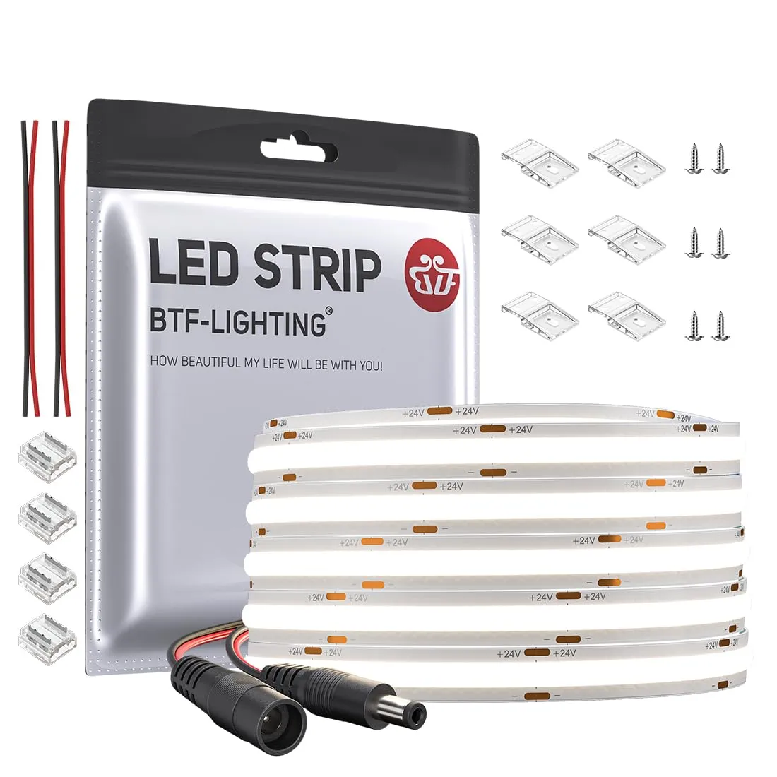 BTF-LIGHTING FCOB LED Strip 24V Dimmerabile 4000K 10m 528LED/m - immagine 1