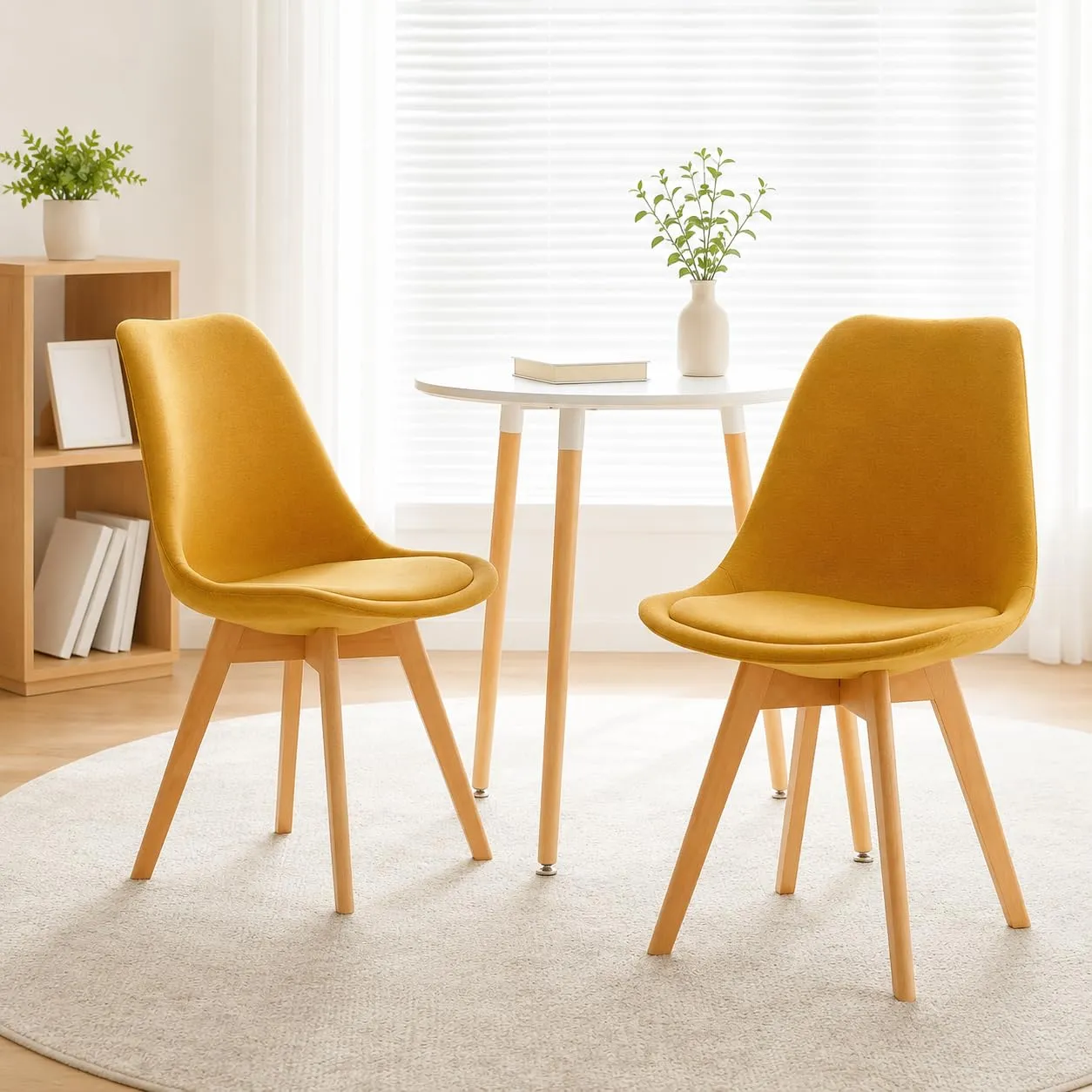 EGGREE Set di 2 Sedie da Pranzo in Tessuto di Lino con Gambe in Legno di Faggio, Giallo - immagine 5