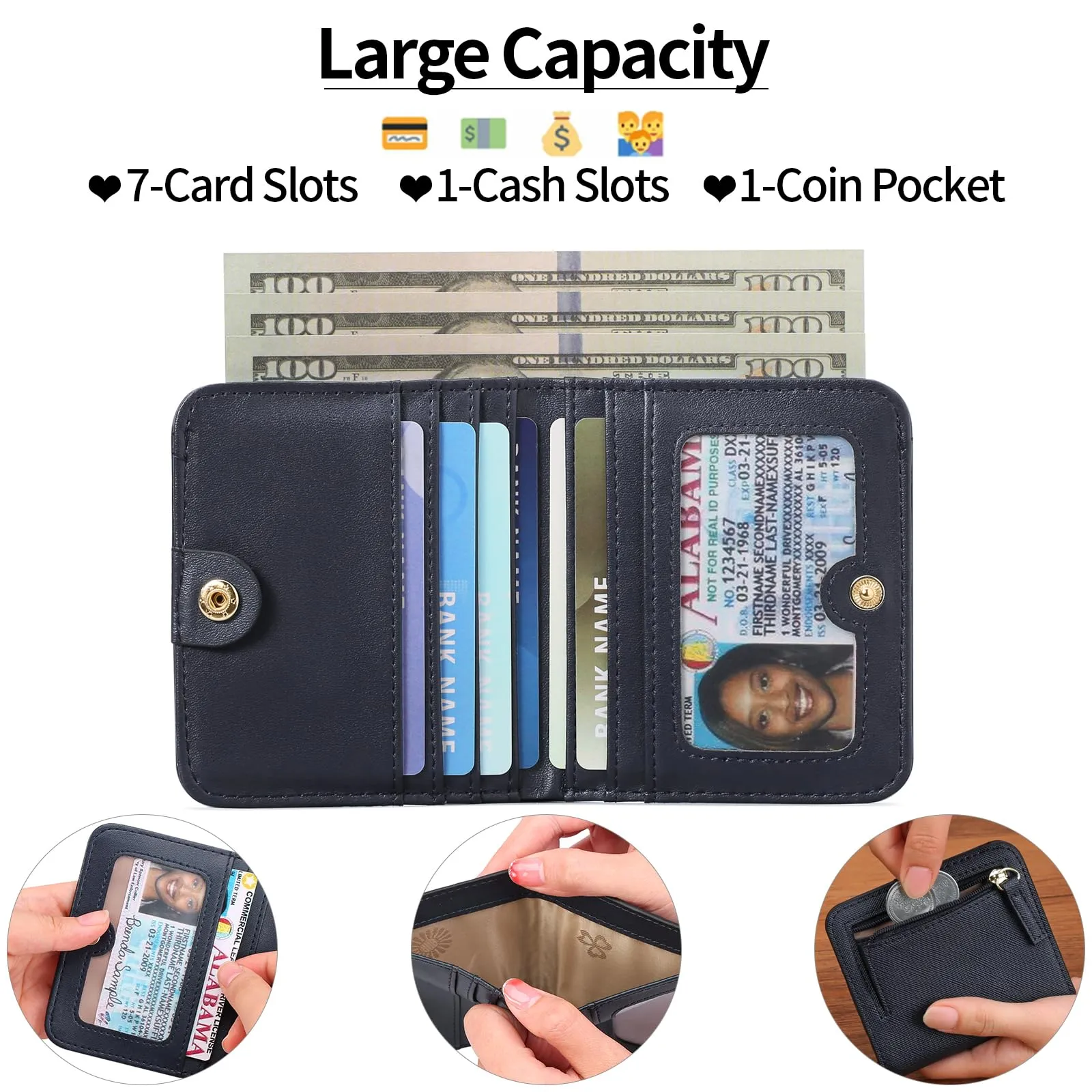 GAEKEAO Portafoglio da Donna in Pelle, Piccolo Portafoglio con Blocco RFID, 7 Scomparti per Carte e Tasca con Cerniera - immagine 2