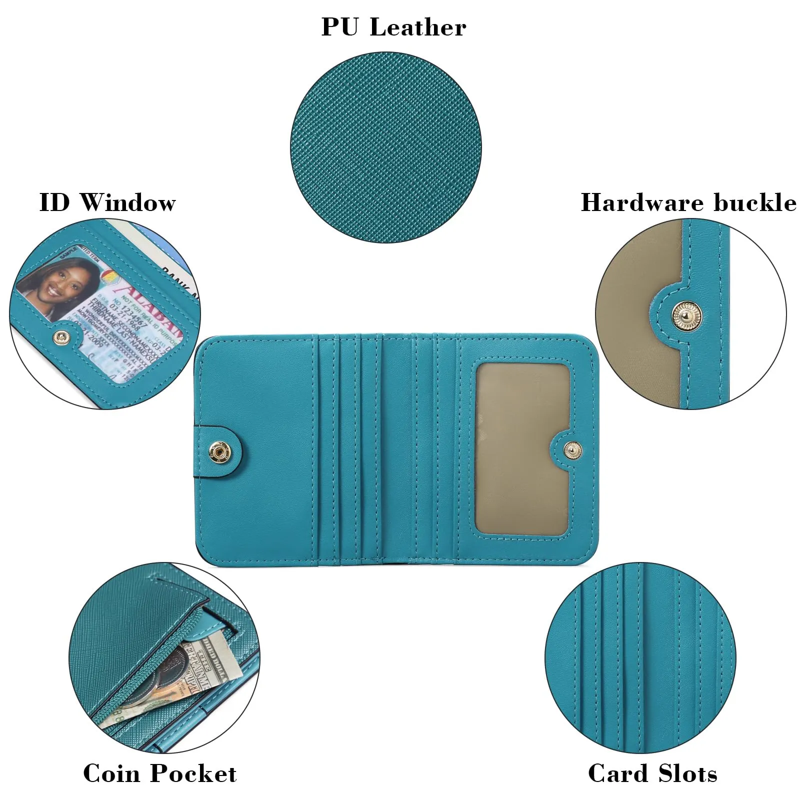 GAEKEAO Portafoglio da Donna in Pelle RFID, Compatto con 7 Scomparti per Carte, Finestra ID e Tasca con Cerniera - immagine 3