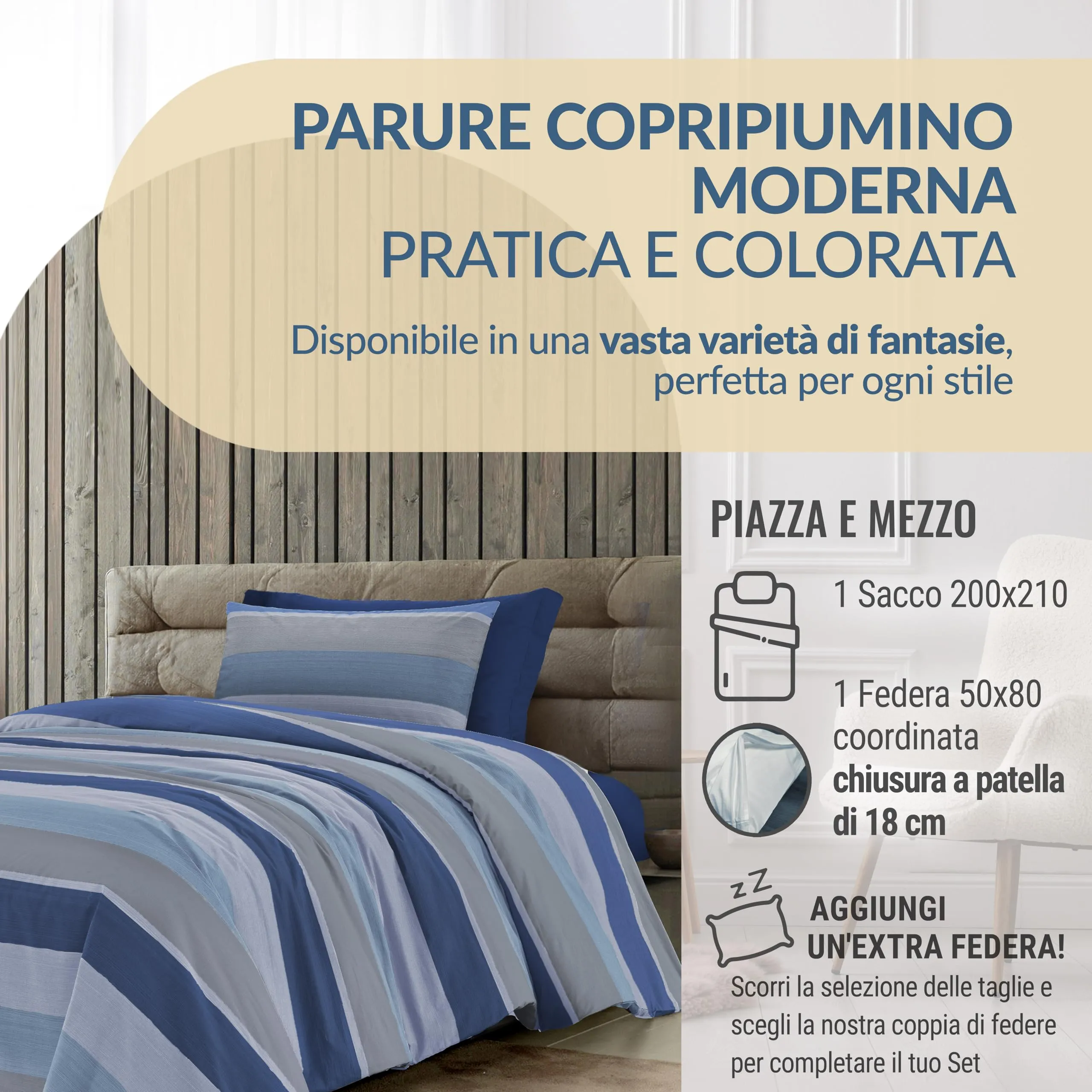 Dorian Home Set Copripiumino Una Piazza e Mezza in Cotone 200x210 cm con Federa - immagine 2