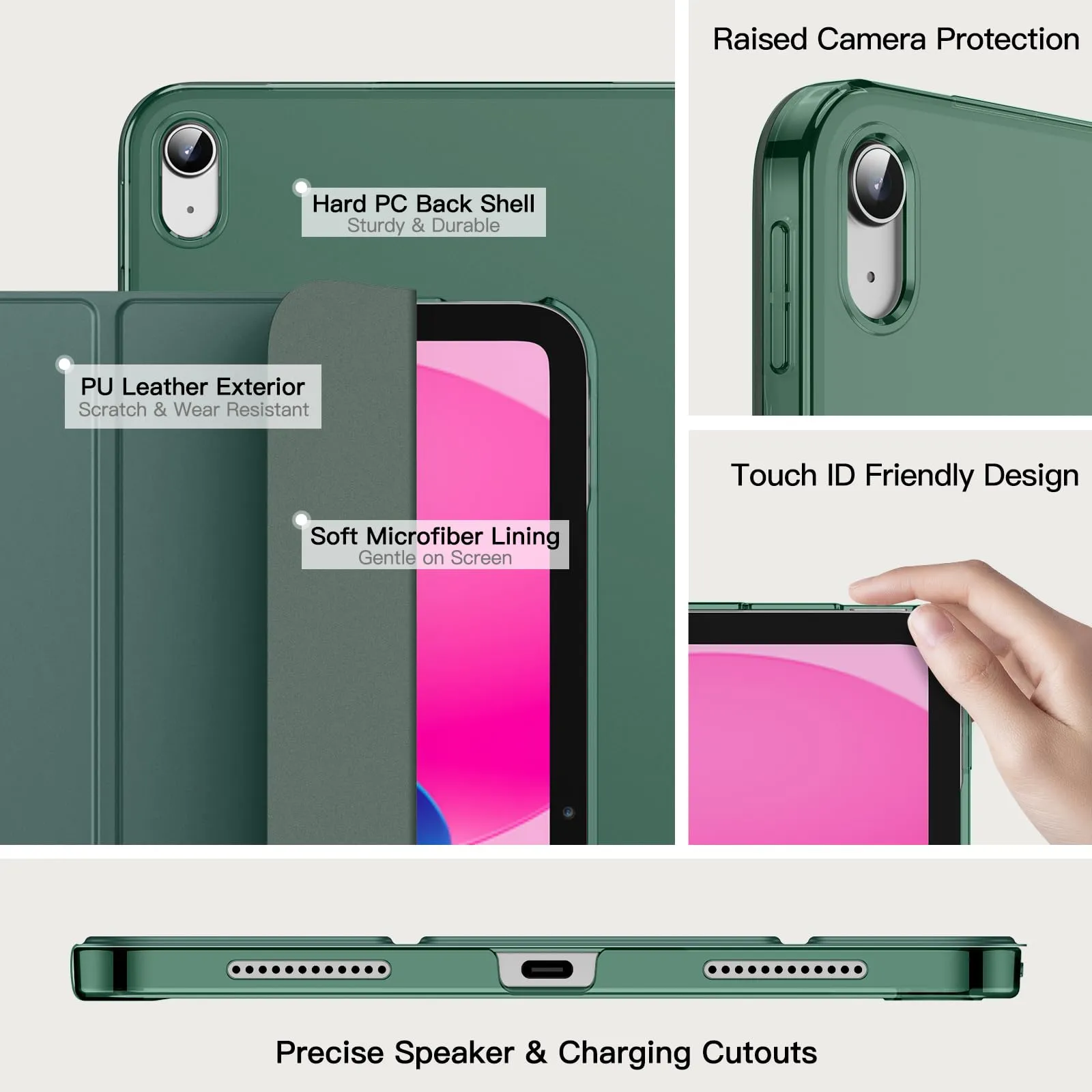JETech Custodia per iPad 11ª/10ª Gen, Verde Nebbioso - immagine 3