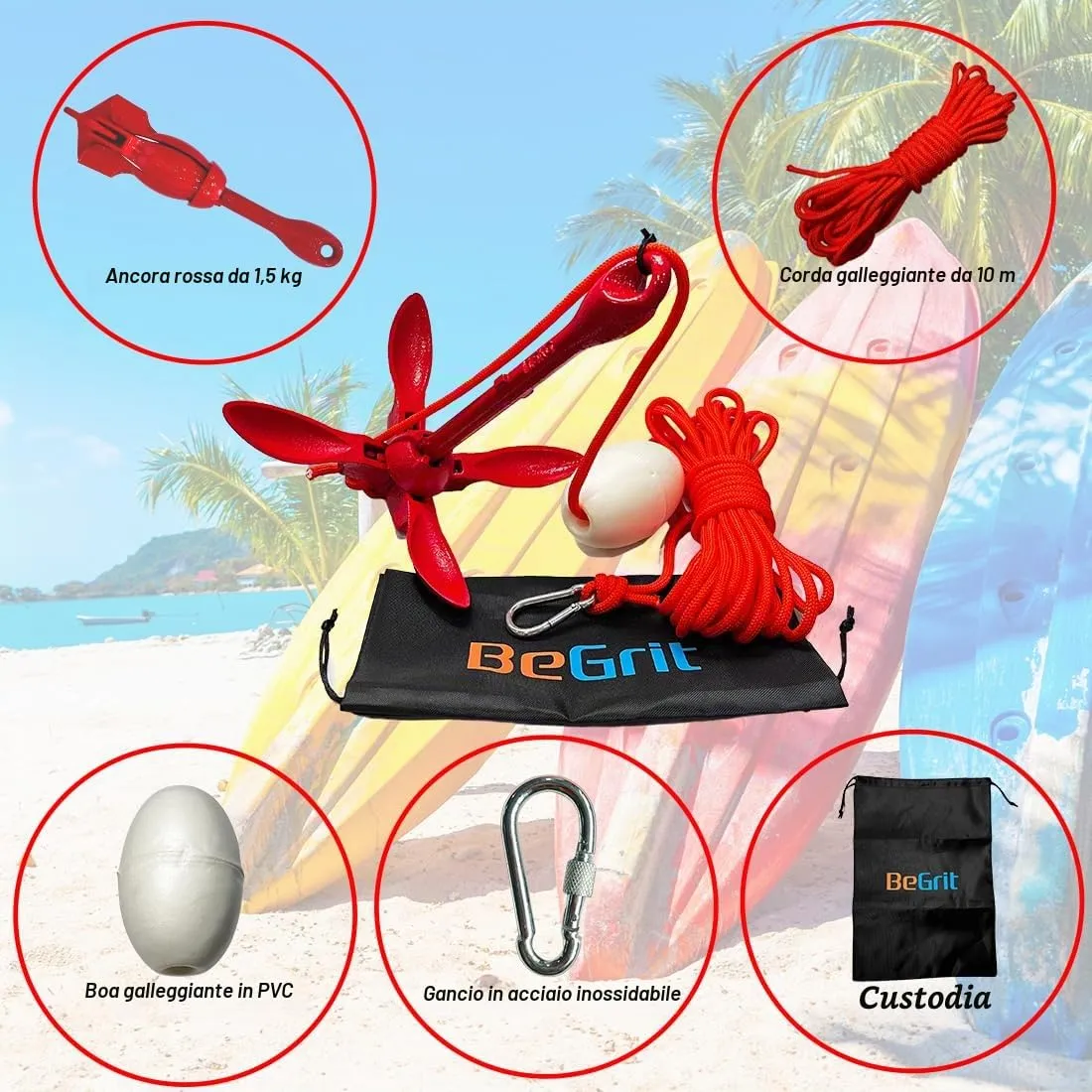 BeGrit Ancora Pieghevole 1.5kg per Kayak e Gommone con Cima - immagine 3