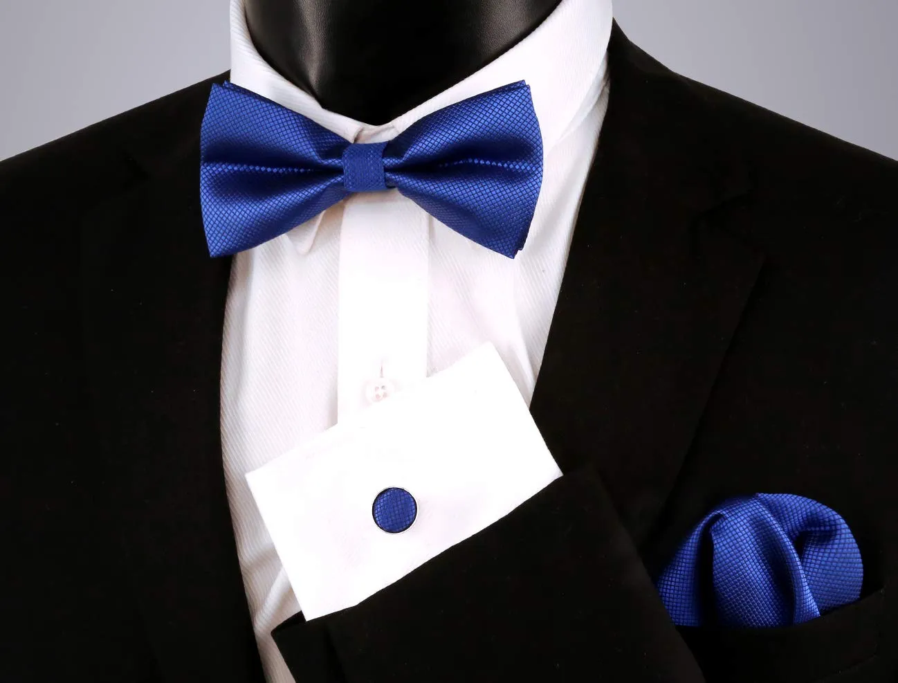 Alizeal Set Papillon, Gemelli e Fazzoletto da Taschino, Blu Reale - immagine 3