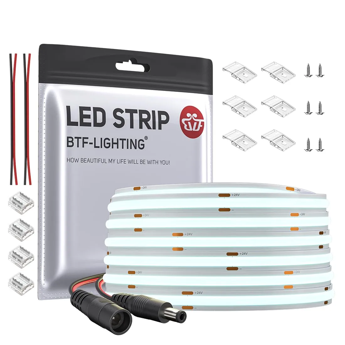 BTF-LIGHTING FCOB COB LED Strip 24V Cool White 6000K 10M 336LED/m 8mm - immagine 1