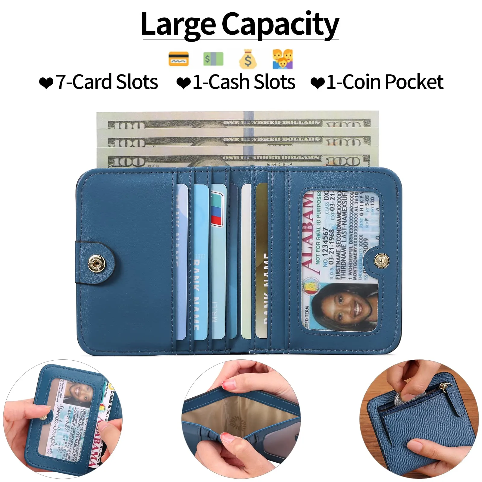GAEKEAO Portafoglio da Donna in Pelle Mini con Blocco RFID, 7 Scomparti per Carte, Finestra ID e Tasca con Cerniera - immagine 2