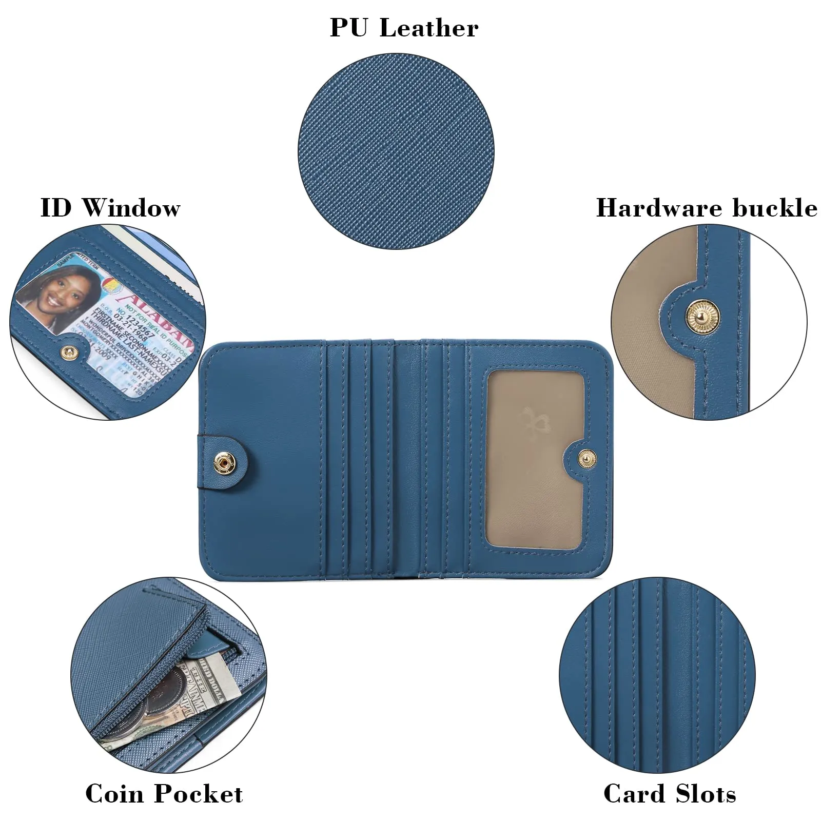 GAEKEAO Portafoglio da Donna in Pelle Mini con Blocco RFID, 7 Scomparti per Carte, Finestra ID e Tasca con Cerniera - immagine 3