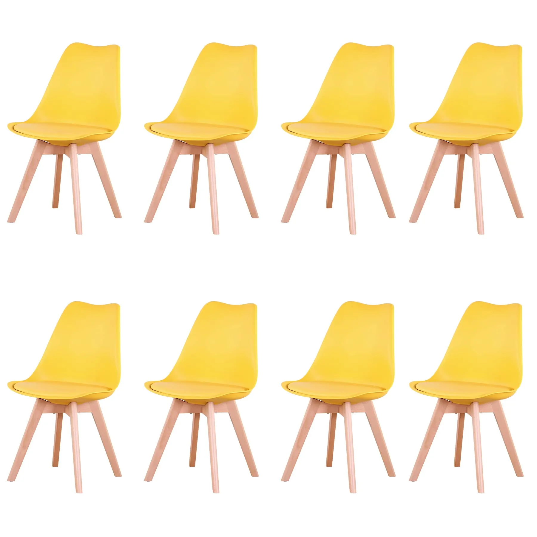 GrandCA HOME Set di 8 Sedie Imbottite con Gambe in Legno di Faggio, Giallo - immagine 1