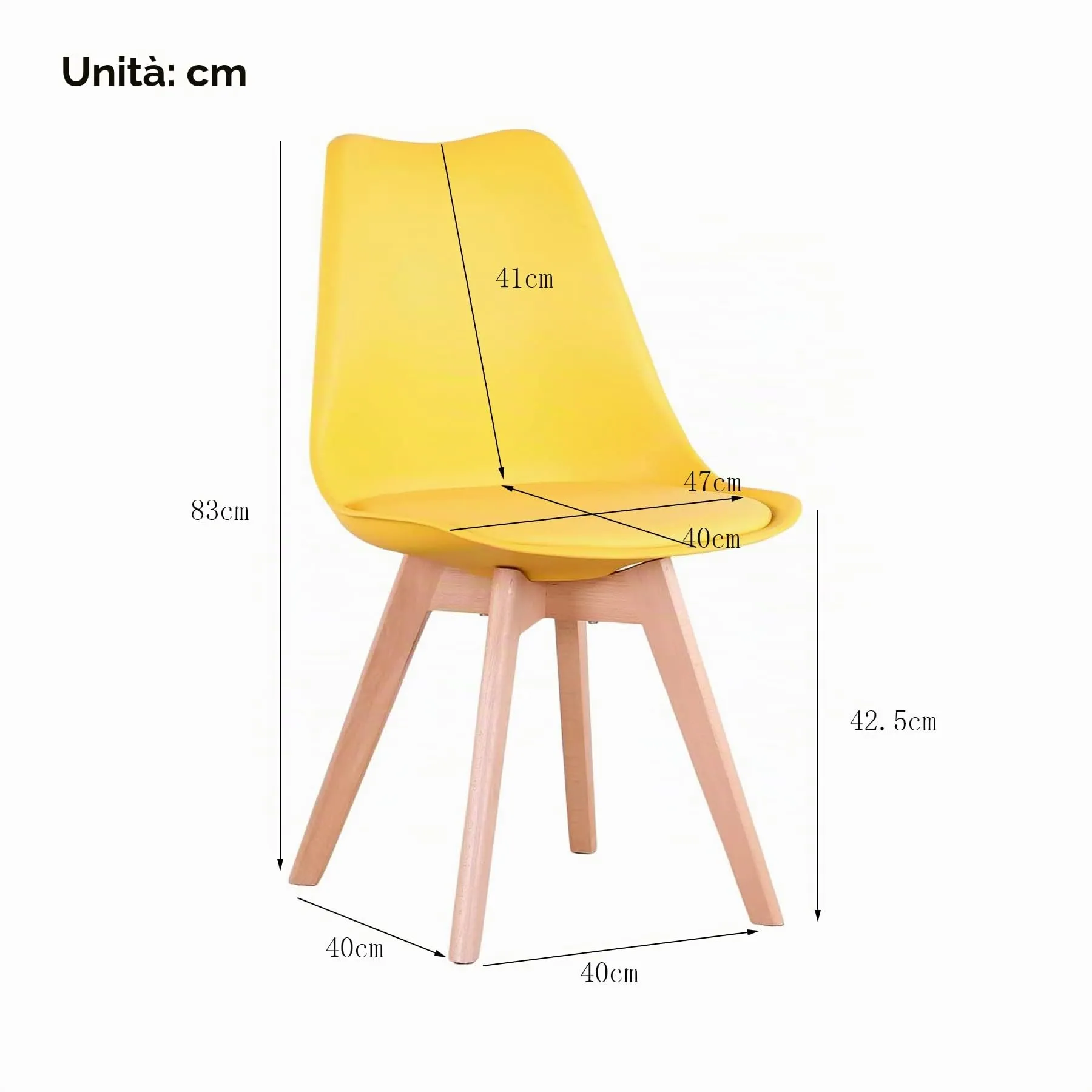 GrandCA HOME Set di 8 Sedie Imbottite con Gambe in Legno di Faggio, Giallo - immagine 3