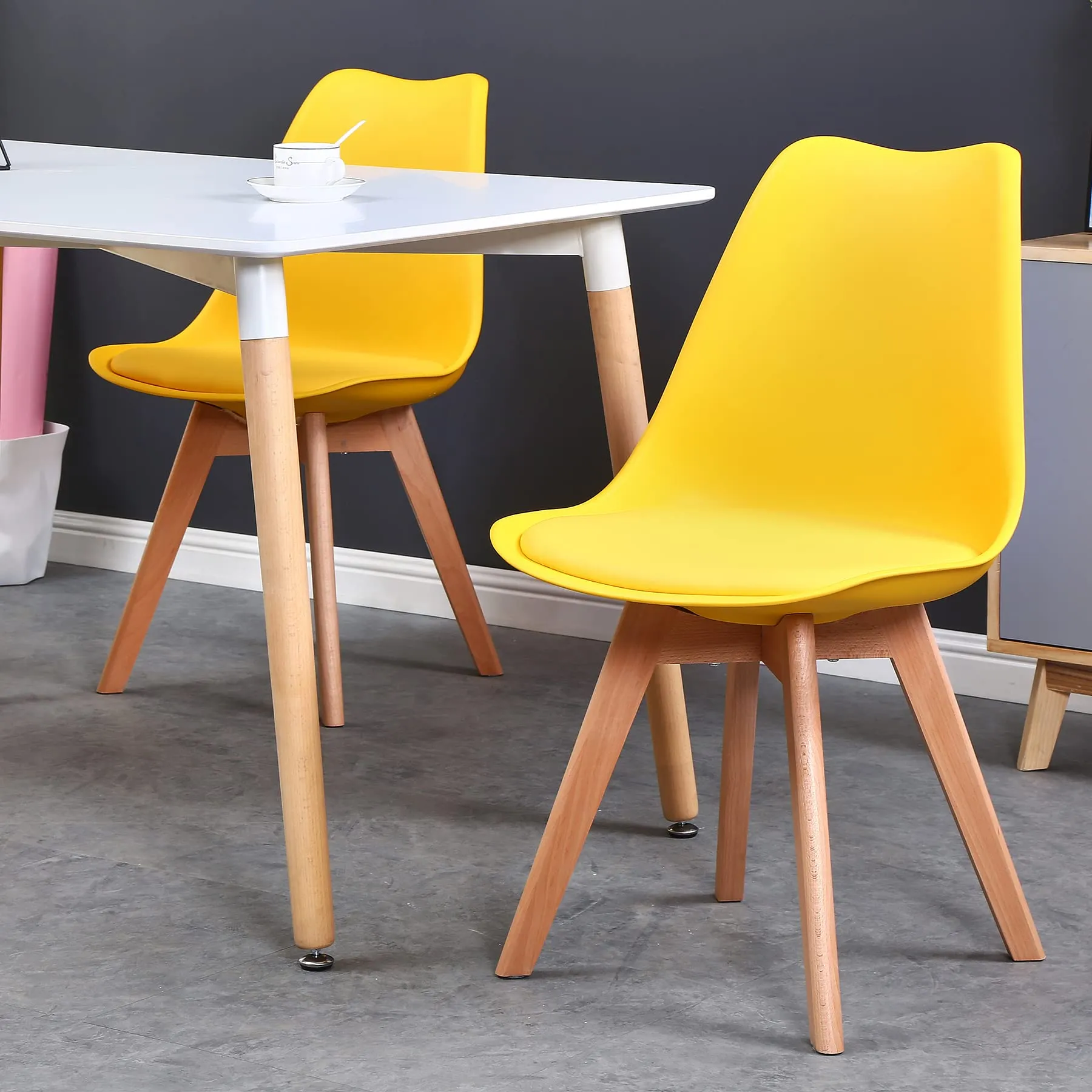 GrandCA HOME Set di 8 Sedie Imbottite con Gambe in Legno di Faggio, Giallo - immagine 4