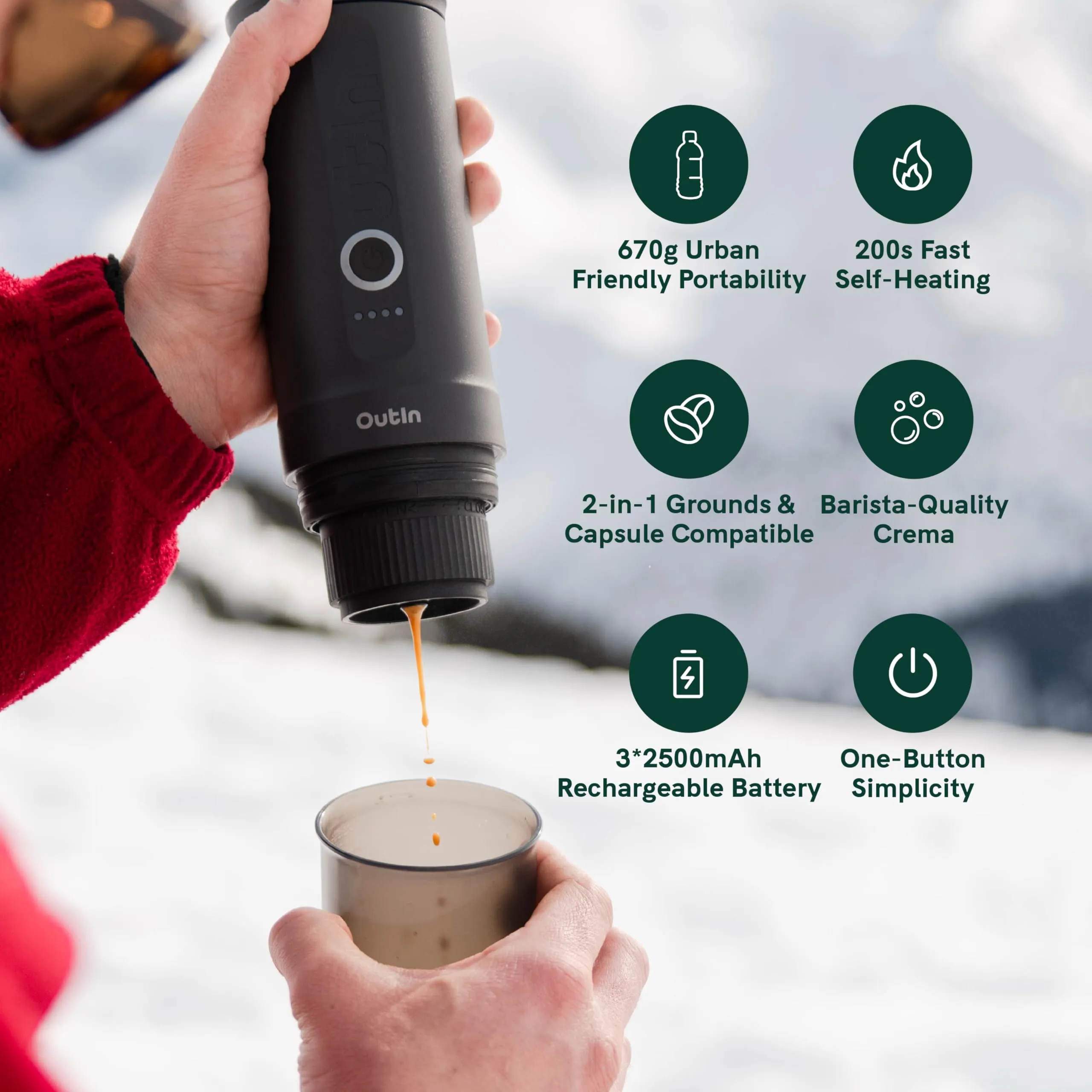 OutIn Nano Macchina da caffè espresso elettrica portatile, Teal - immagine 3