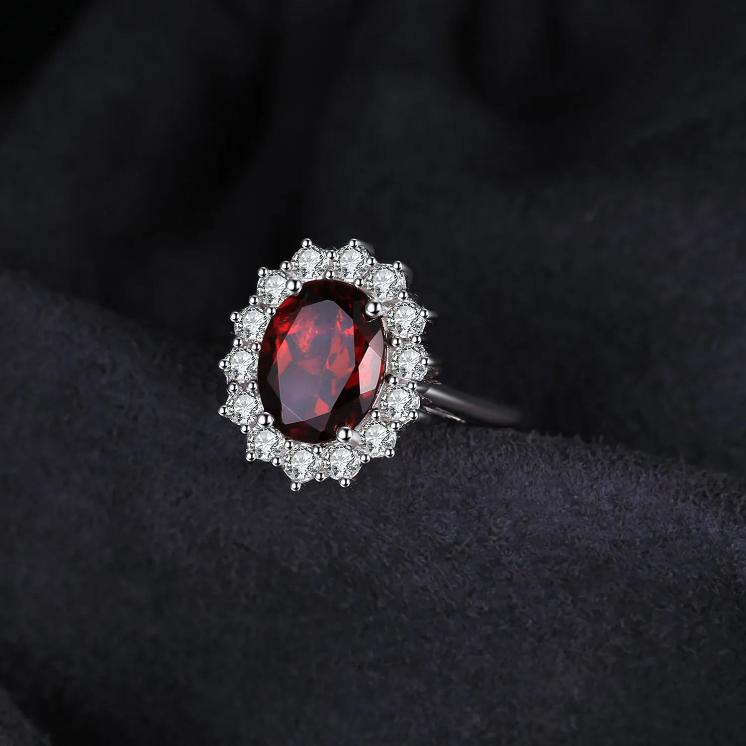 JewelryPalace Anello Halo in Argento 925 con Granato Rosso e Zirconi, Taglio Ovale - immagine 3
