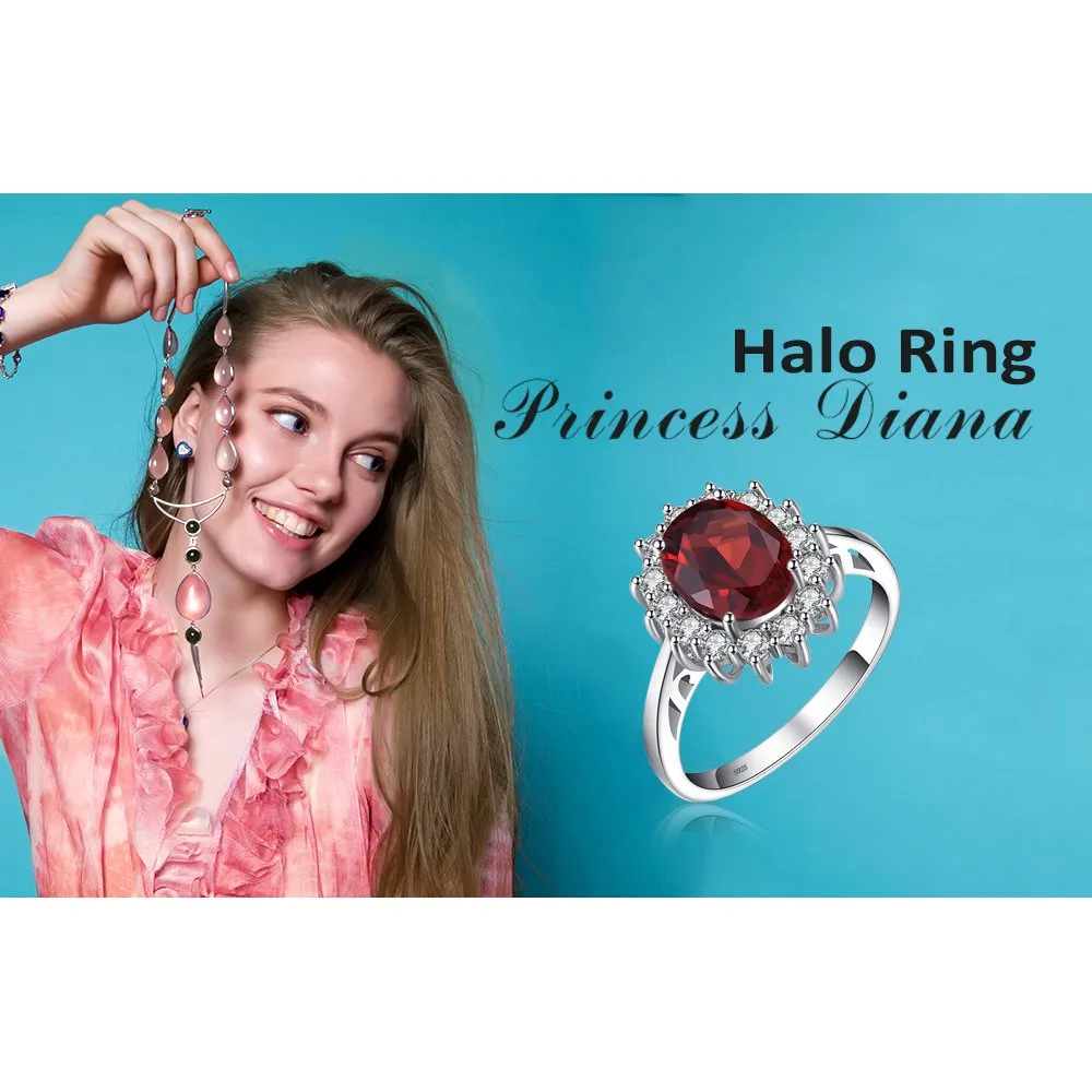 JewelryPalace Anello Halo in Argento 925 con Granato Rosso e Zirconi, Taglio Ovale - immagine 6