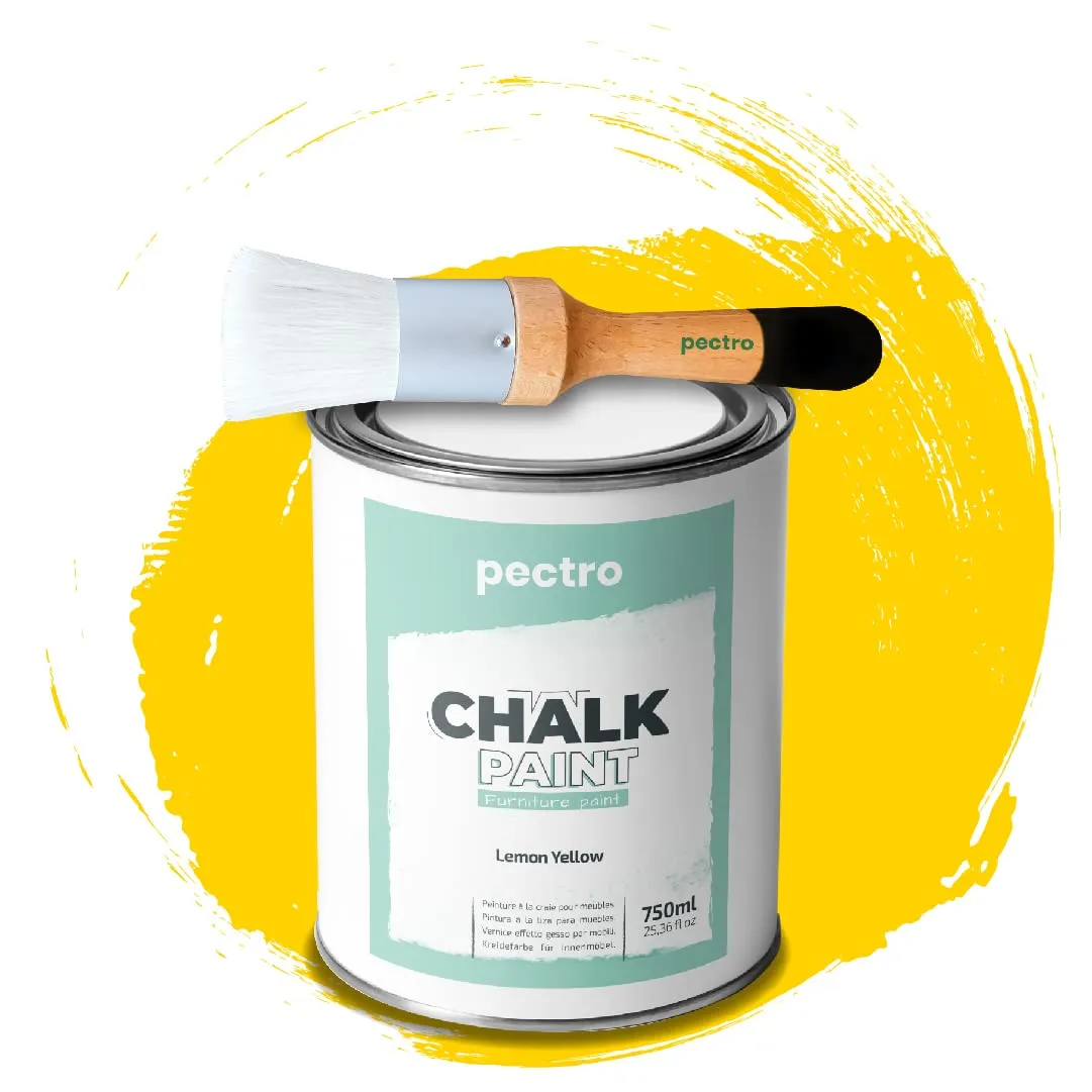 PECTRO Chalk Paint, Vernice per Mobili con Pennello, 750 ml, Giallo Limone - immagine 1