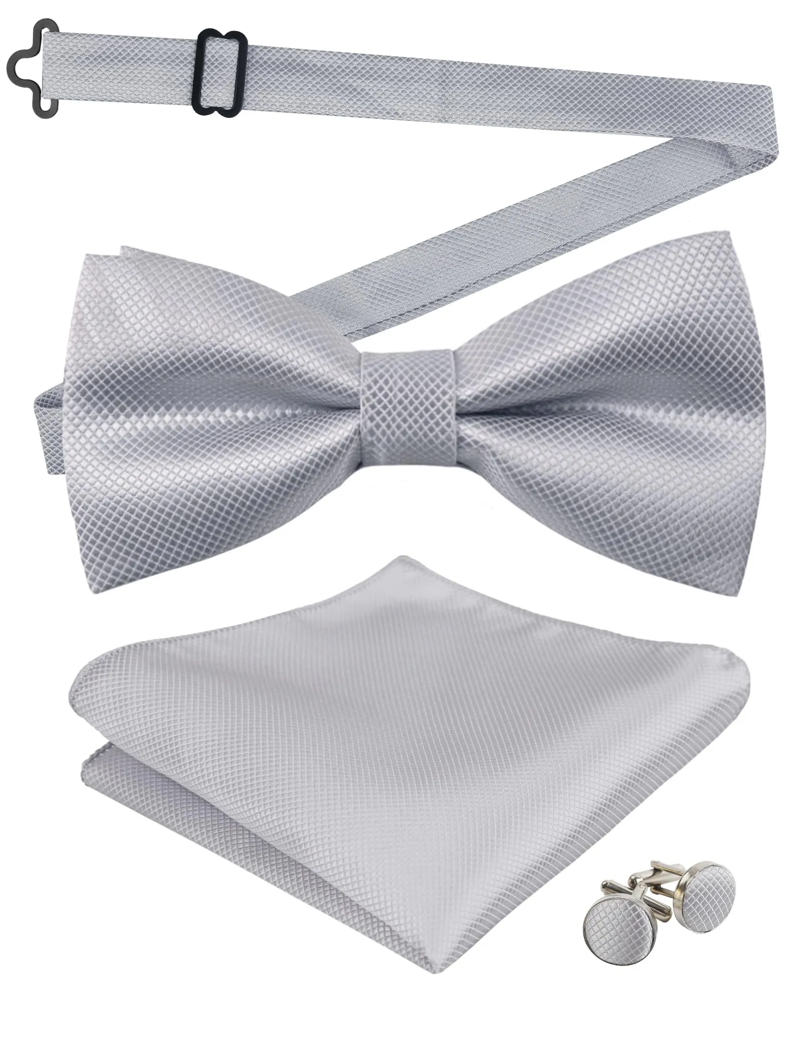Alizeal Set Papillon, Gemelli e fazzoletto da taschino, Argento - immagine 1