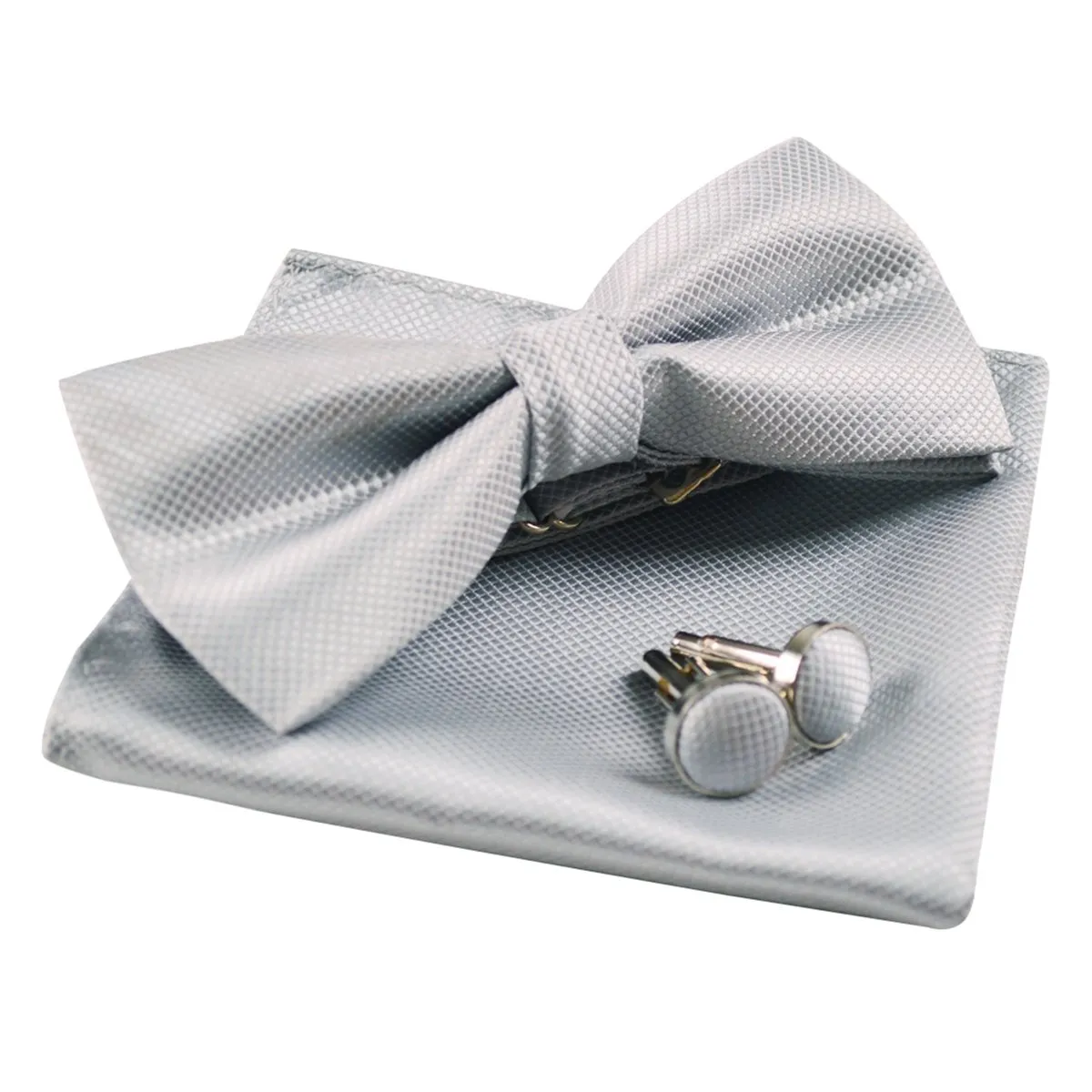 Alizeal Set Papillon, Gemelli e fazzoletto da taschino, Argento - immagine 2
